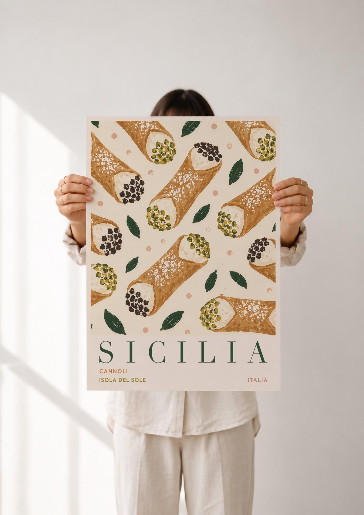 Sicily Cannoli Print | Hand-Painted Italian Food Travel Poster, Kitchen Decor | Framed or Unframed