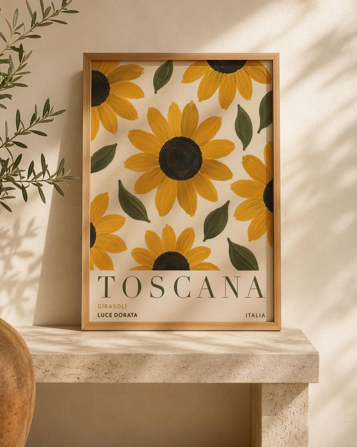 Tuscany Sunflower Print | Hand-Painted Italian Countryside Wall Art | Framed or Unframed