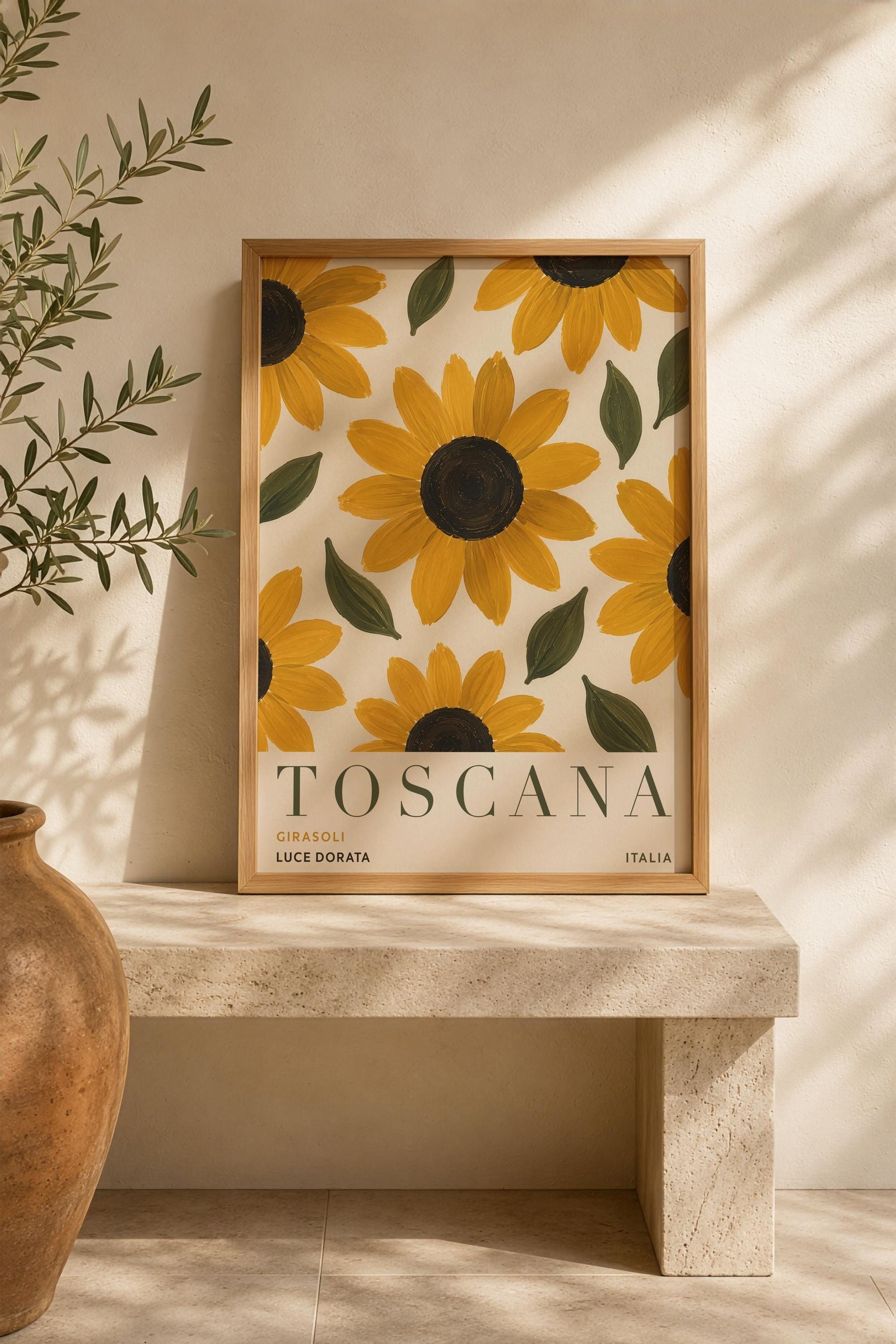 Tuscany Sunflower Print | Hand-Painted Italian Countryside Wall Art | Framed or Unframed