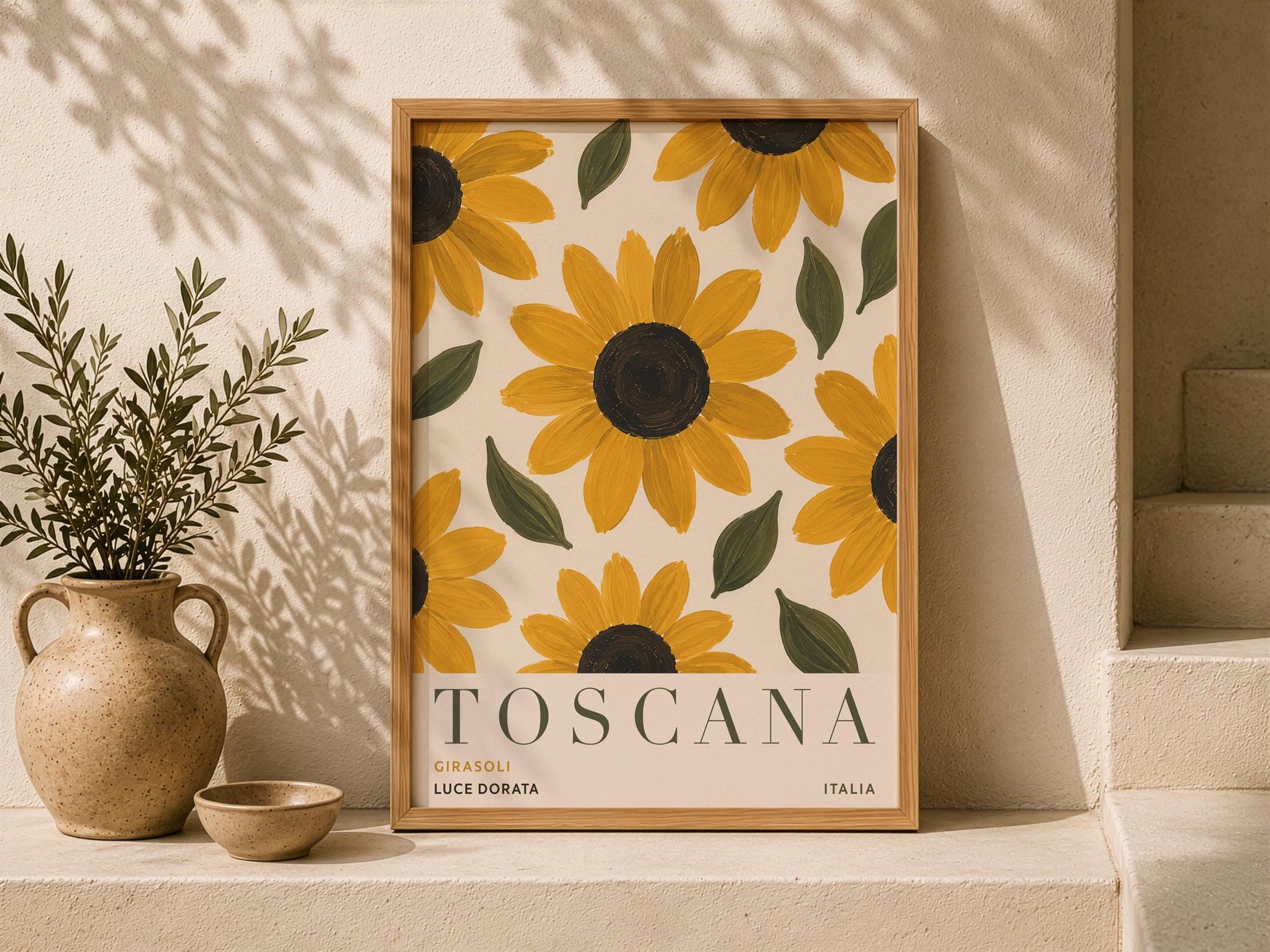 Tuscany Sunflower Print | Hand-Painted Italian Countryside Wall Art | Framed or Unframed