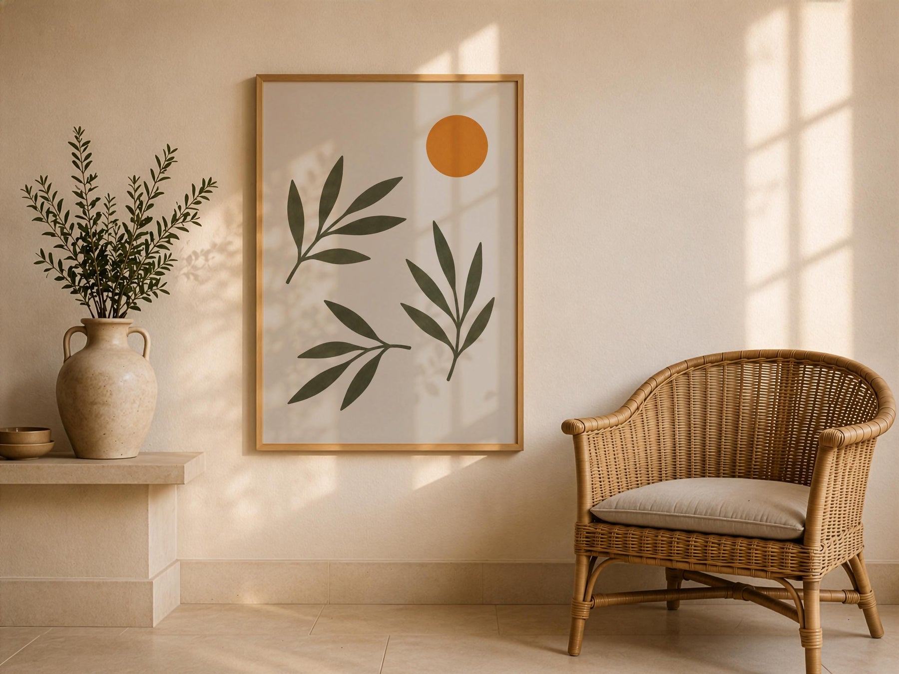 Oasis Olive Branch Print | Hand-Painted Botanical Art, Mediterranean Wall Decor | Framed or Unframed