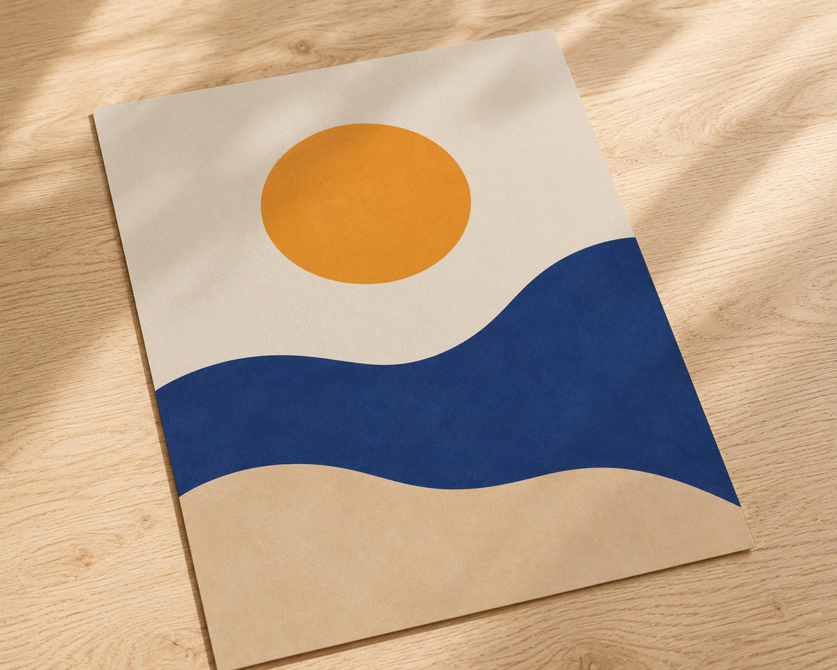 Coastal Dunes Abstract Art Print | Minimalist Mediterranean Sun Sea Wall Decor | Framed or Unframed