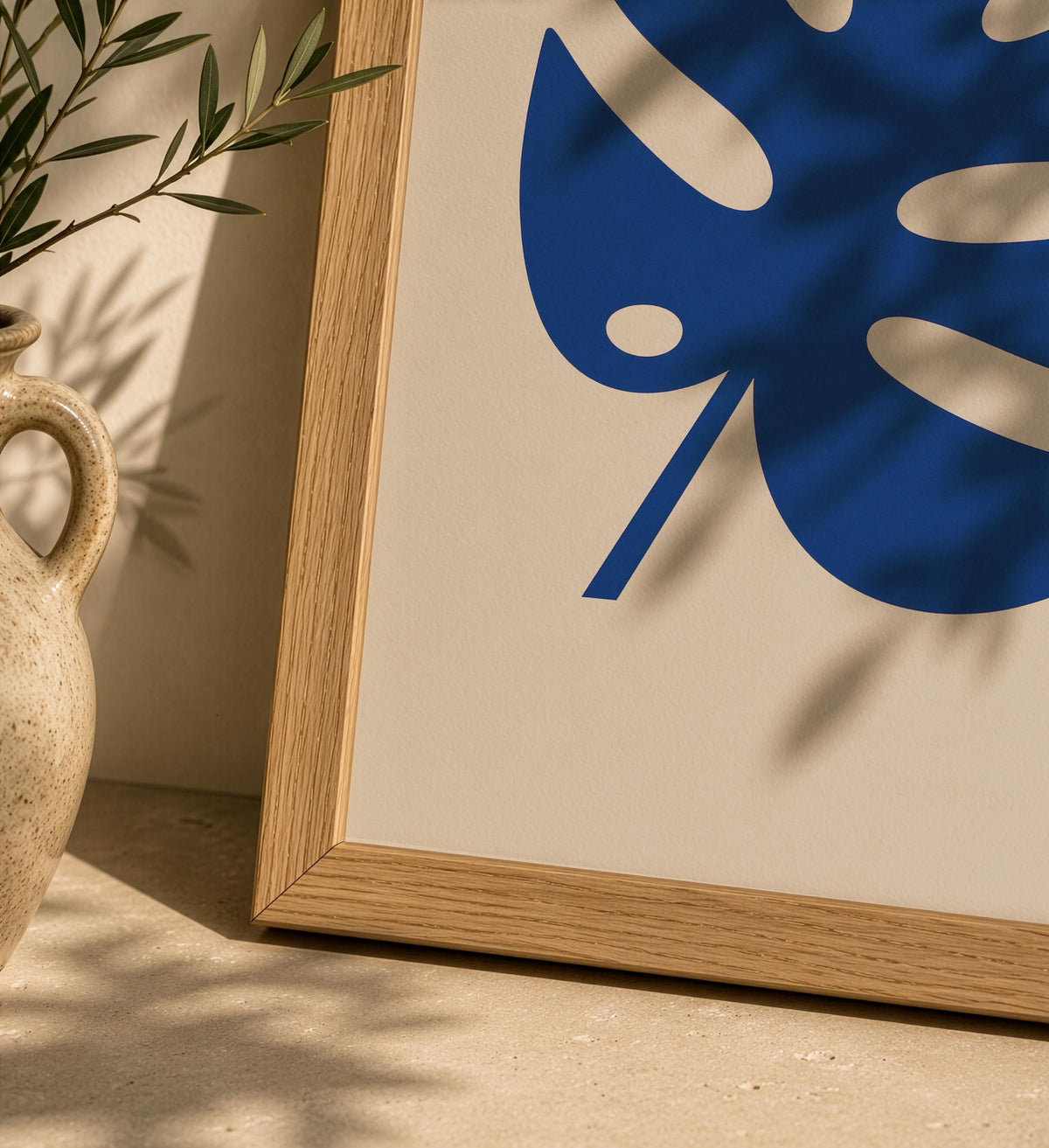 Blue Monstera Leaf Print | Modern Botanical Wall Art, Minimalist Room Decor | Framed or Unframed