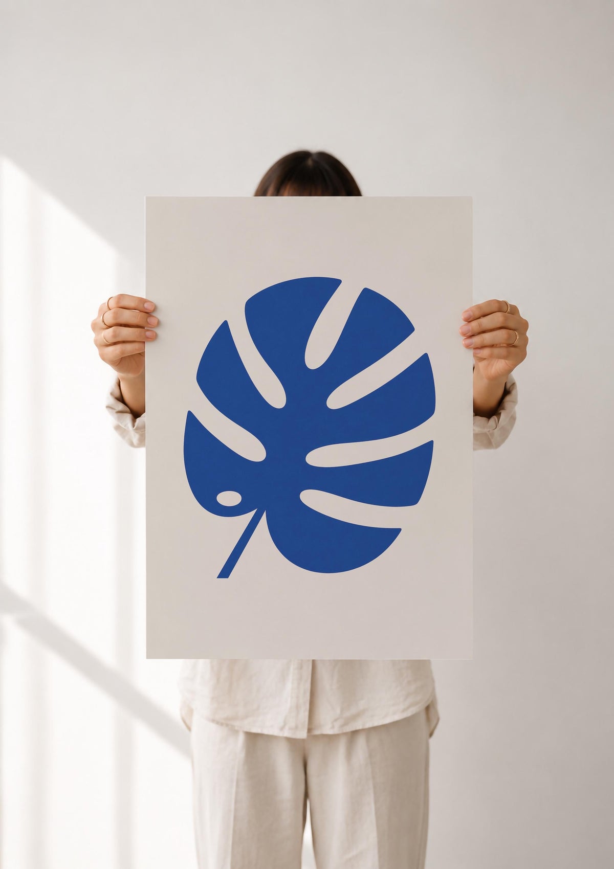 Blue Monstera Leaf Print | Modern Botanical Wall Art, Minimalist Room Decor | Framed or Unframed