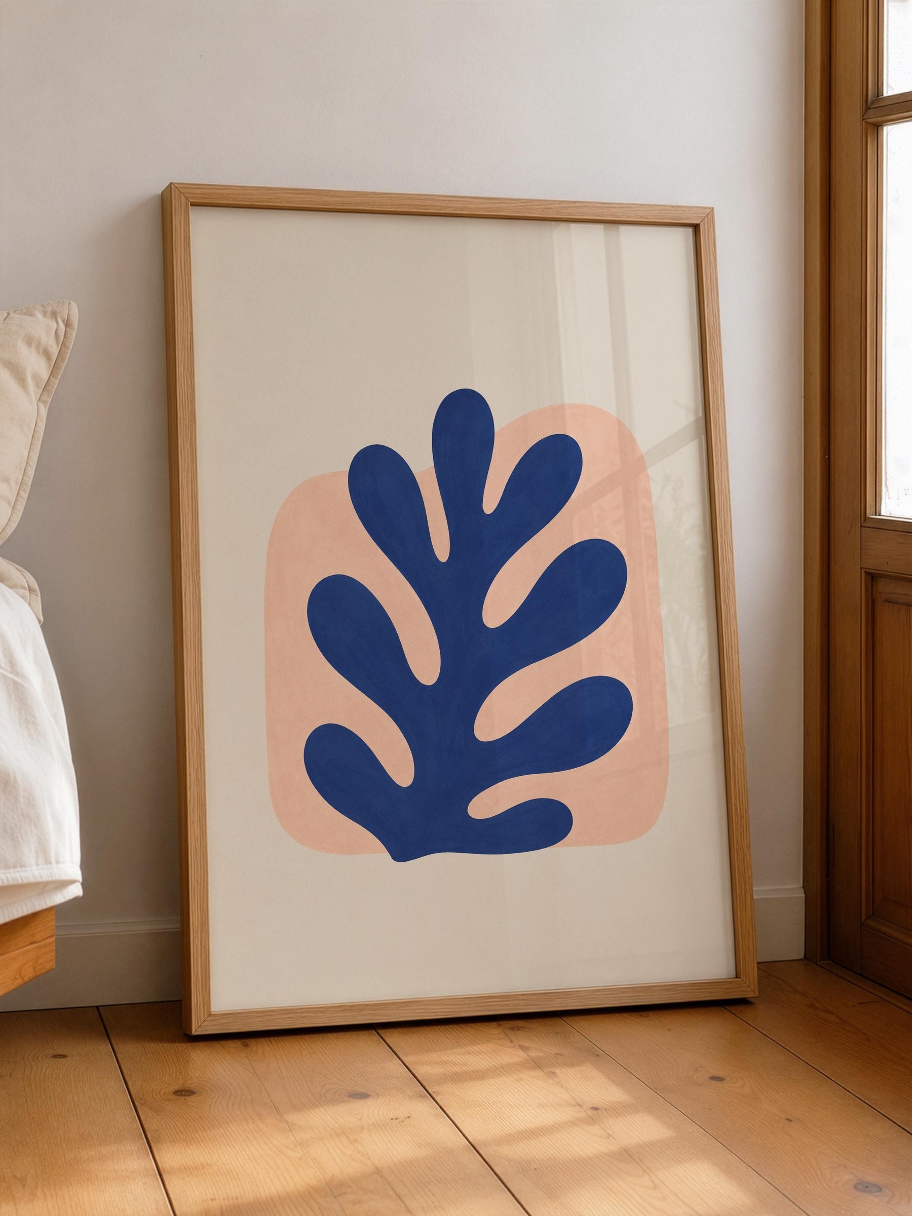 Reef Blue Abstract Botanical Print | Coastal Modern Mediterranean Organic Shape Art | Framed or Unframed