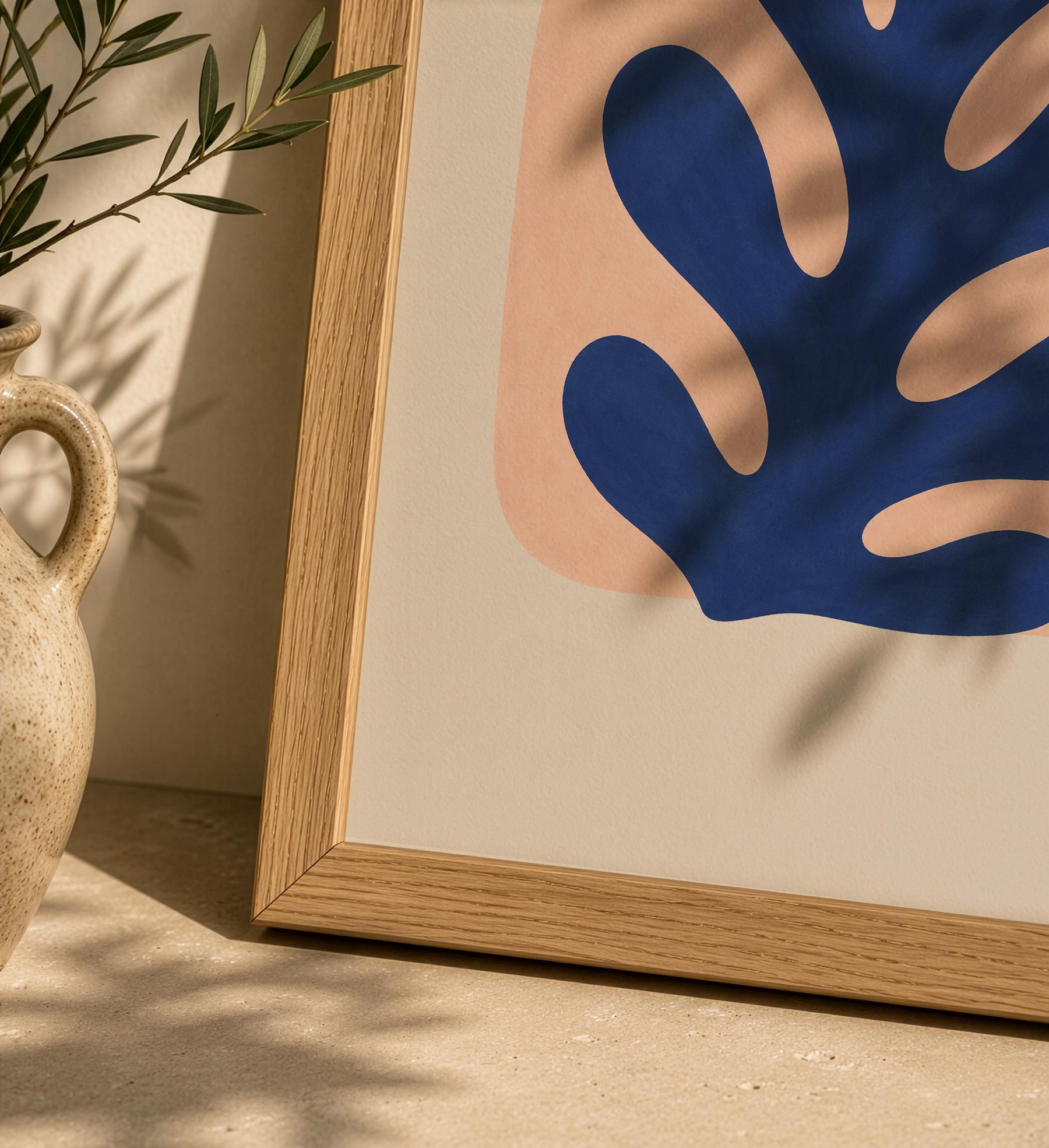 Reef Blue Abstract Botanical Print | Coastal Modern Mediterranean Organic Shape Art | Framed or Unframed