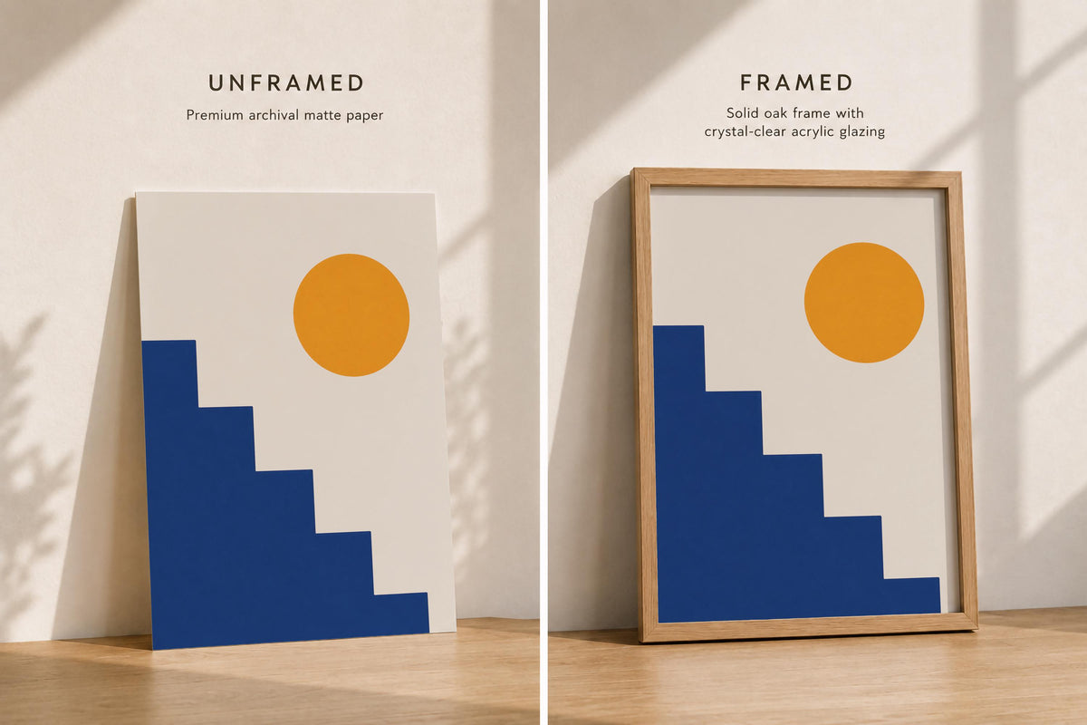 Ascend Abstract Steps Print | Mediterranean Geometric Landscape Wall Art | Framed or Unframed
