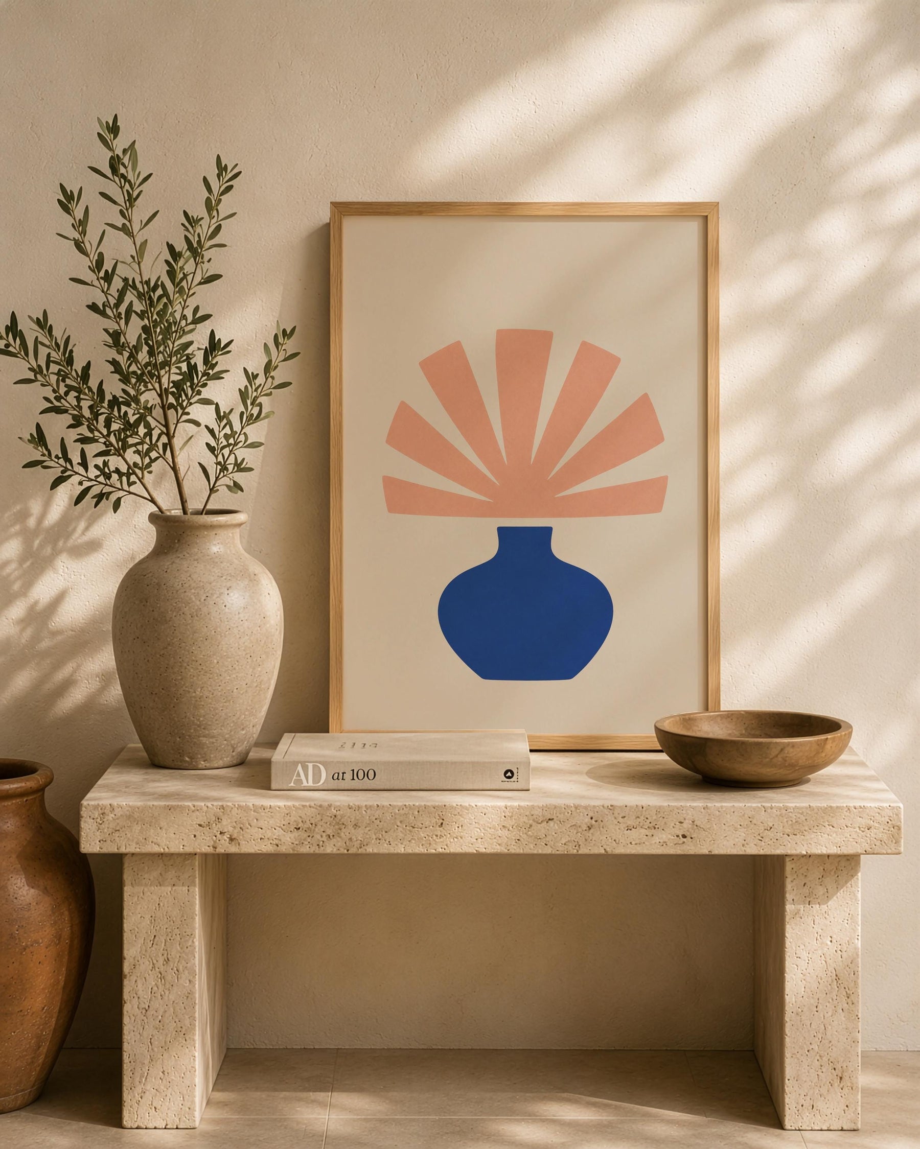 Bloom Abstract Blue Vase Botanical Print | Minimalist Mediterranean Wall Art | Framed or Unframed