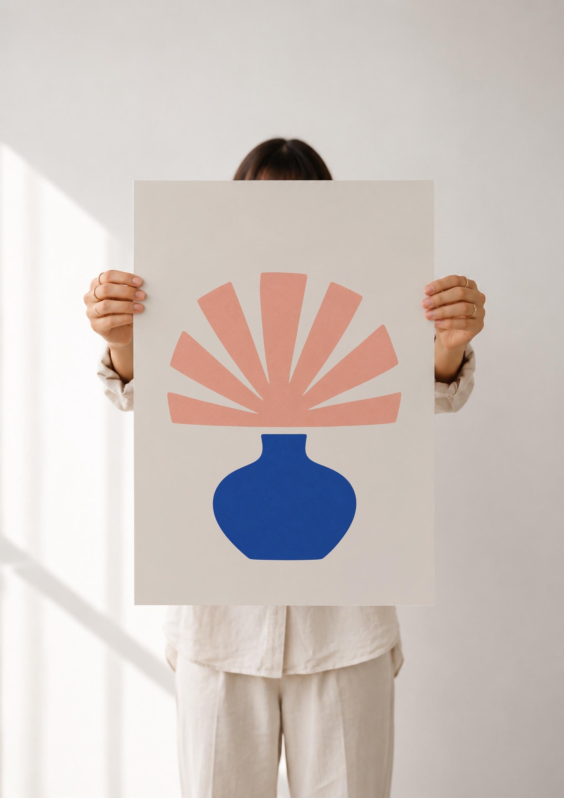Bloom Abstract Blue Vase Botanical Print | Minimalist Mediterranean Wall Art | Framed or Unframed