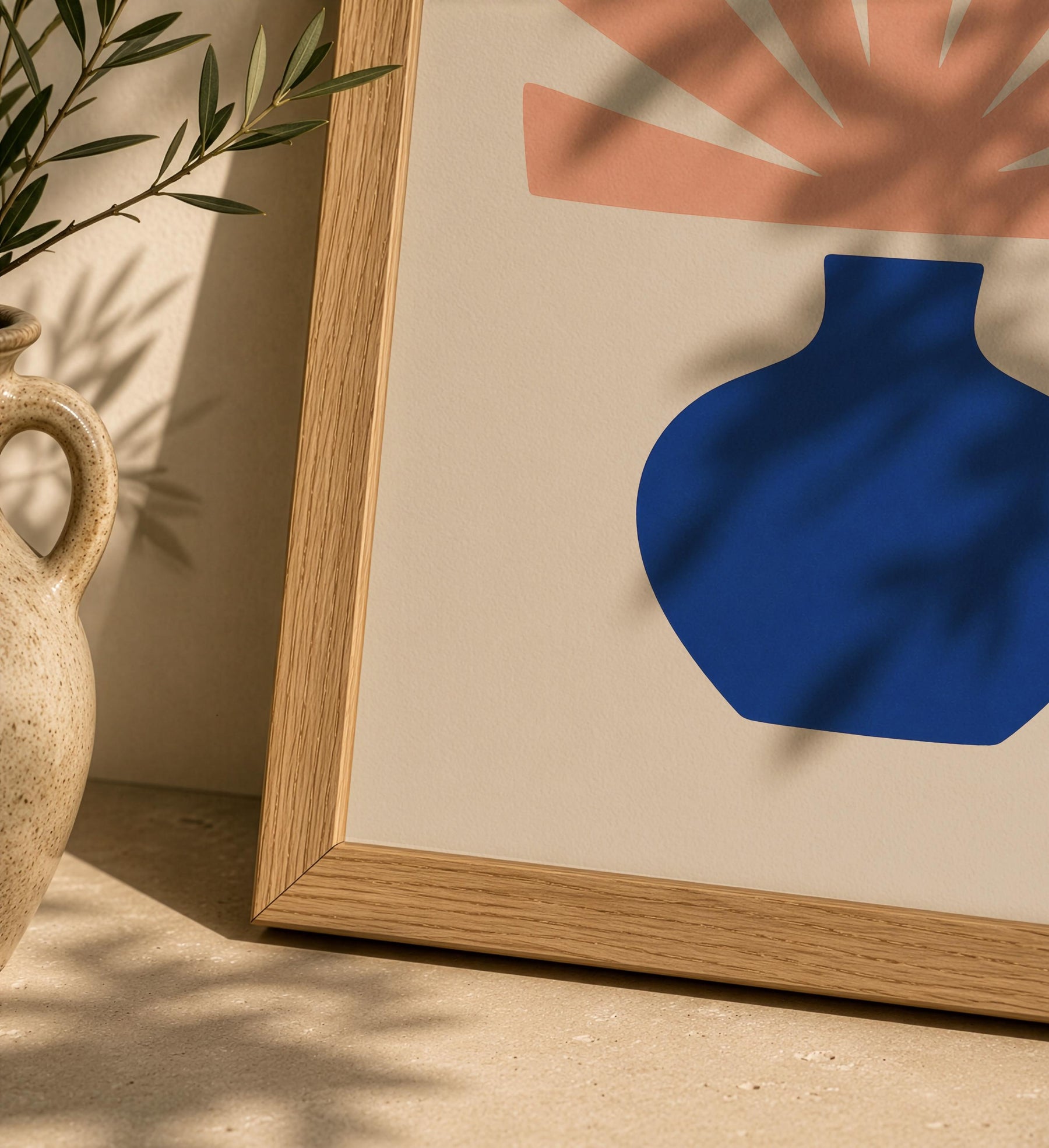 Bloom Abstract Blue Vase Botanical Print | Minimalist Mediterranean Wall Art | Framed or Unframed
