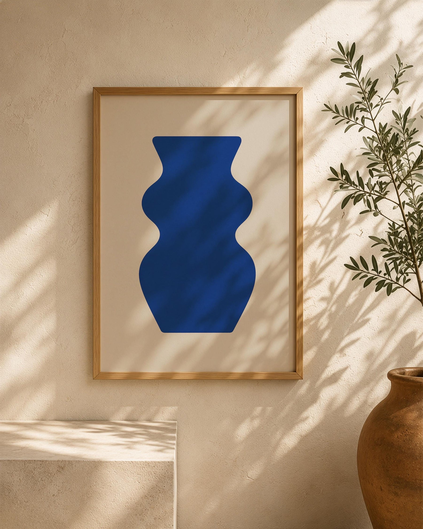 Contour Blue Vase Print | Abstract Minimalist Wall Art, Organic Home Decor | Framed or Unframed