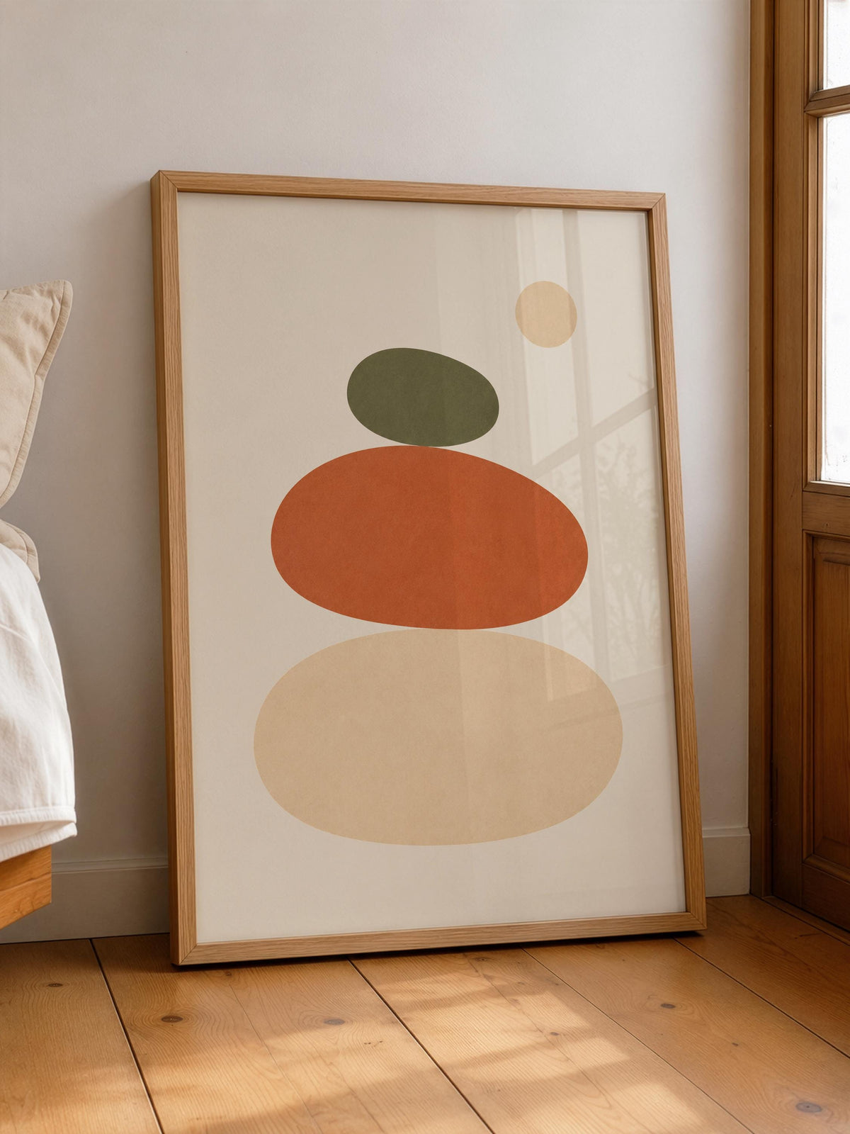 Balance Abstract Stacked Stones Print | Terracotta Olive Minimalist Wall Art | Framed or Unframed
