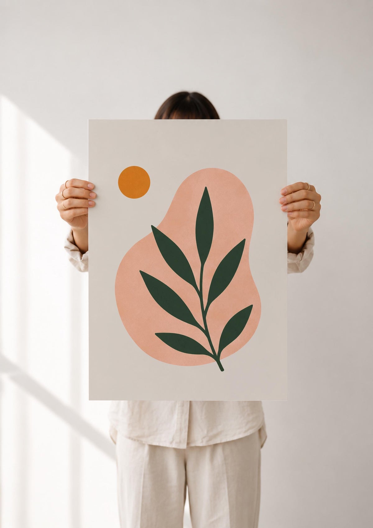 Terra Botanical Leaf Print | Abstract Mediterranean Wall Art, Scandinavian Decor | Framed or Unframed