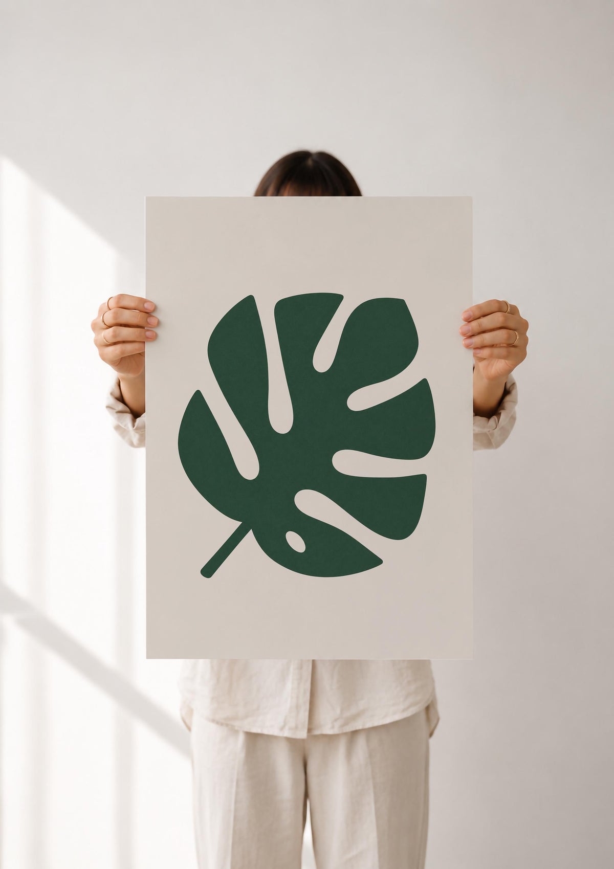 Canopy Green Monstera Leaf Print | Tropical Botanical Wall Art, Minimalist Poster | Framed or Unframed