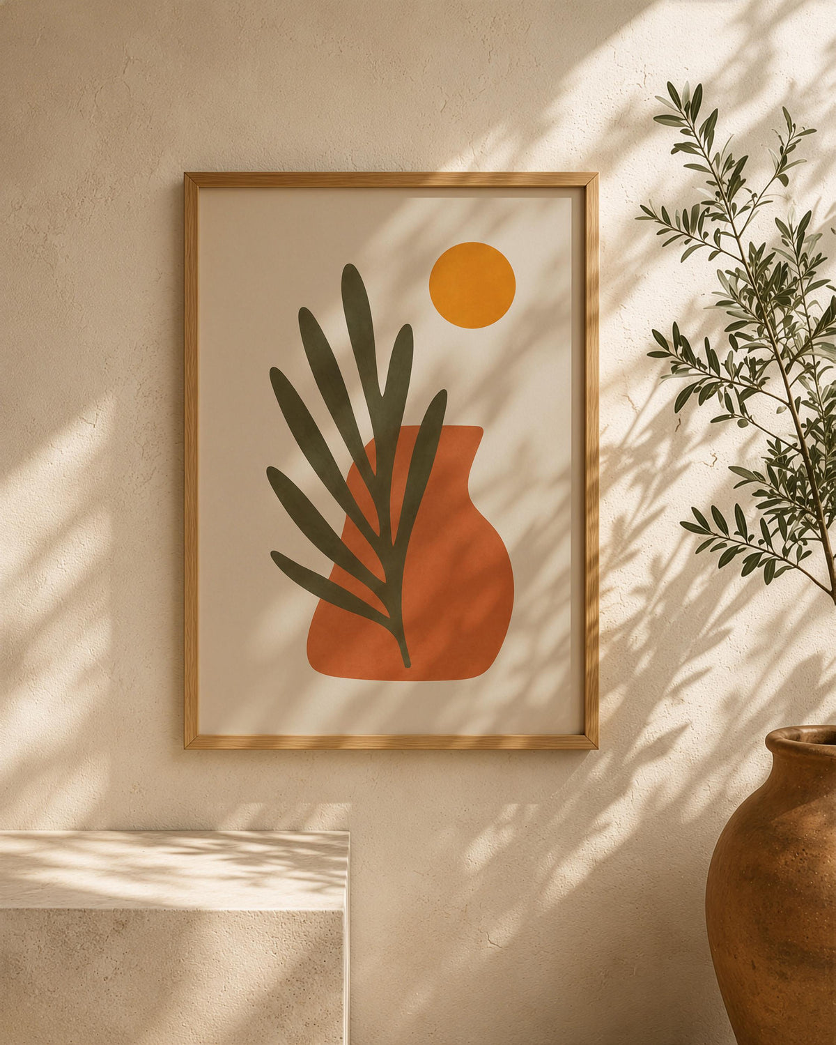 Sol Abstract Vase Palm Leaf Print | Mediterranean Organic Modern Wall Art | Framed or Unframed