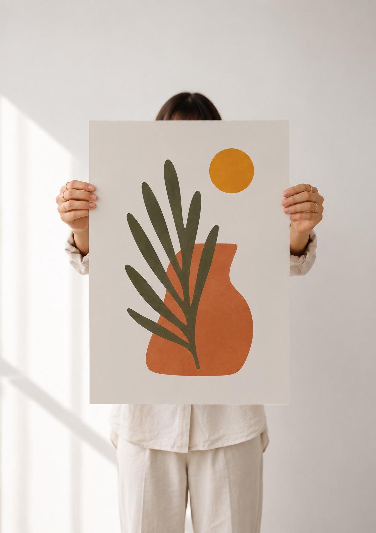 Sol Abstract Vase Palm Leaf Print | Mediterranean Organic Modern Wall Art | Framed or Unframed
