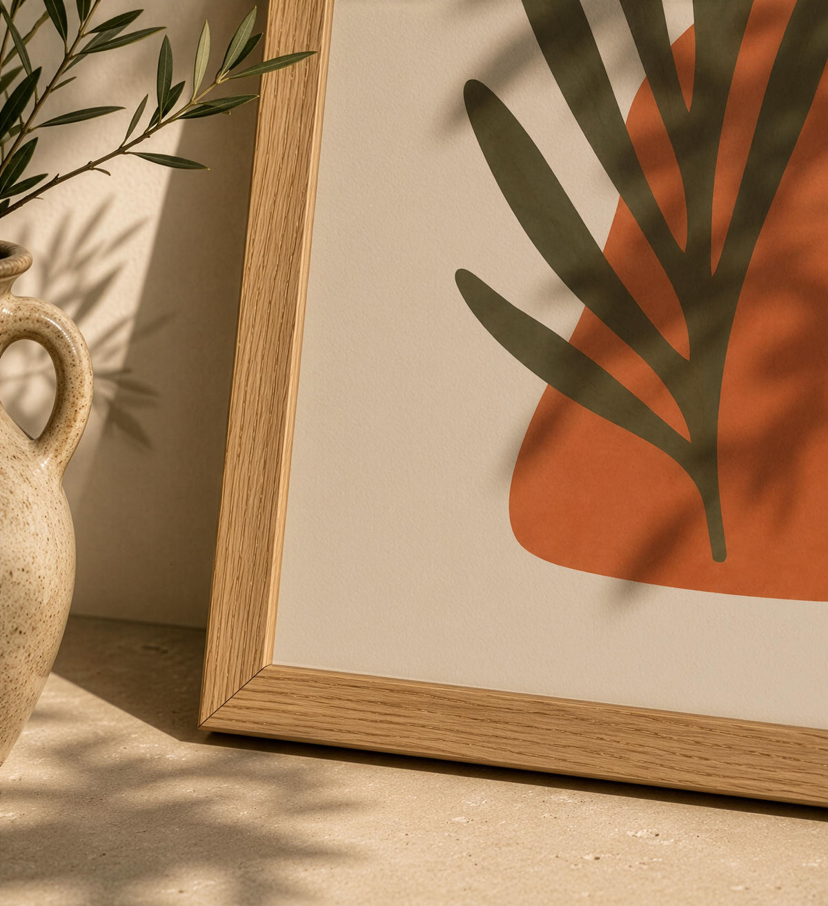 Sol Abstract Vase Palm Leaf Print | Mediterranean Organic Modern Wall Art | Framed or Unframed