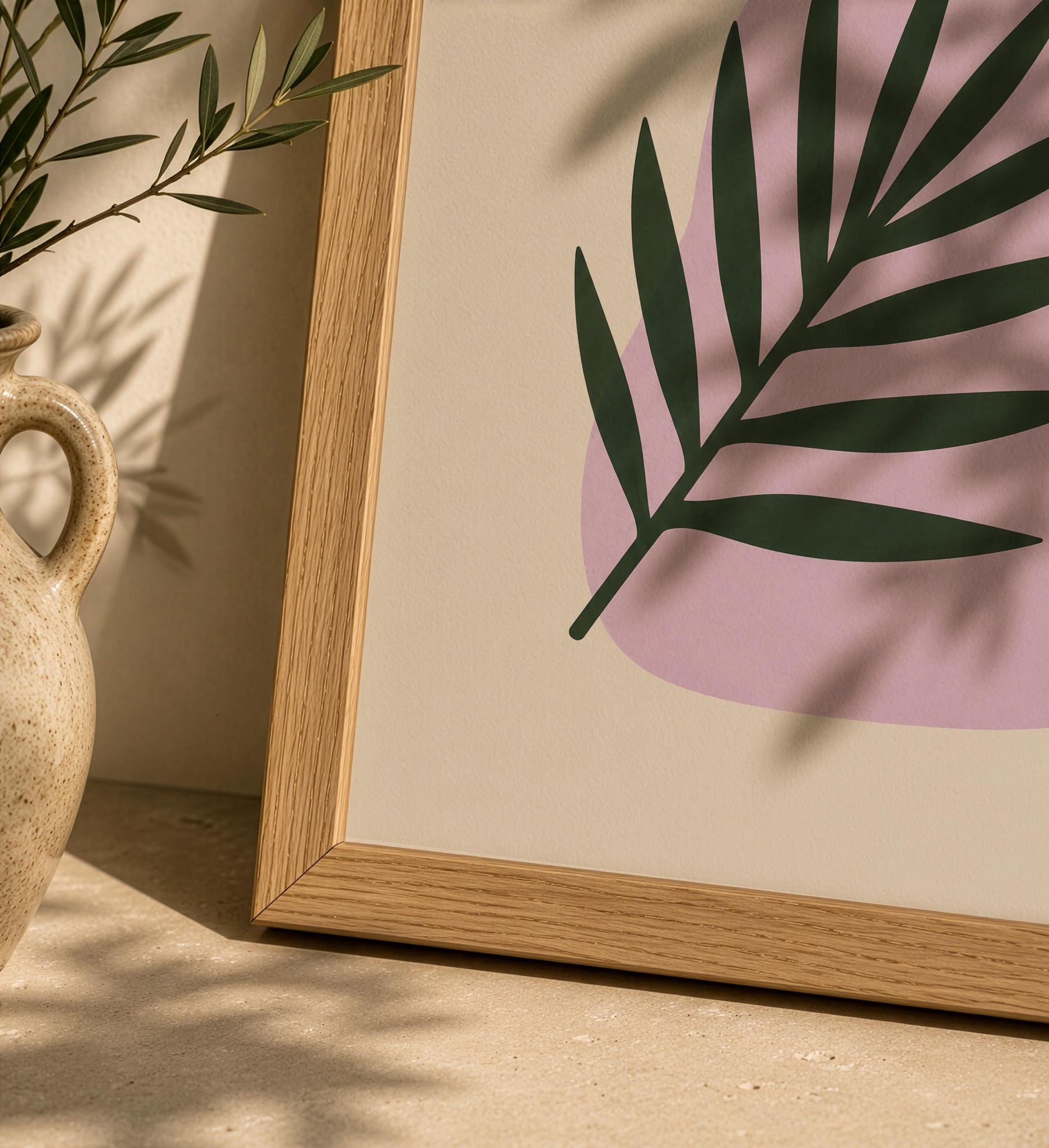 Sunset Palm Leaf Print | Purple Vase Botanical Art, Mediterranean Modern Decor | Framed or Unframed