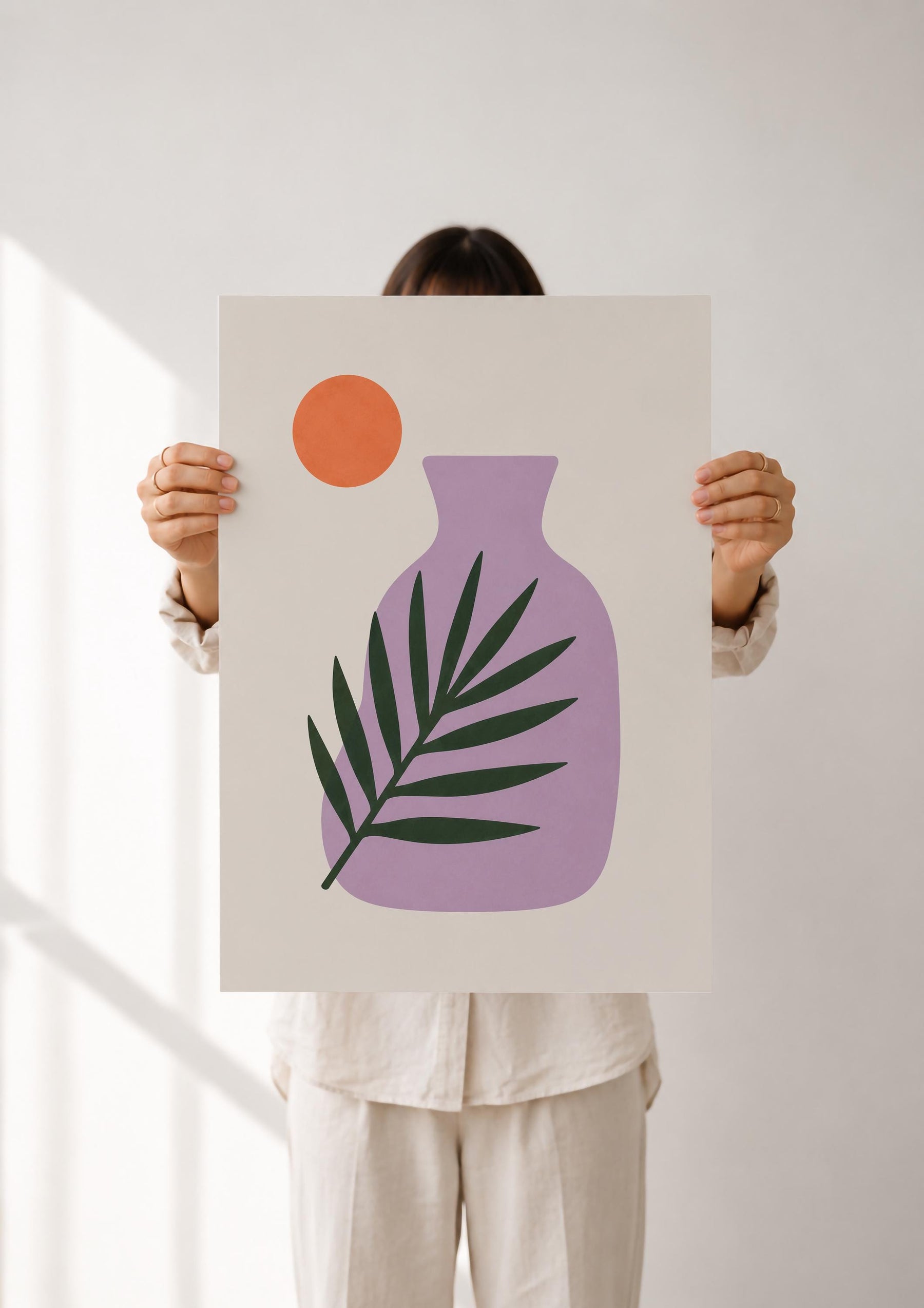 Sunset Palm Leaf Print | Purple Vase Botanical Art, Mediterranean Modern Decor | Framed or Unframed