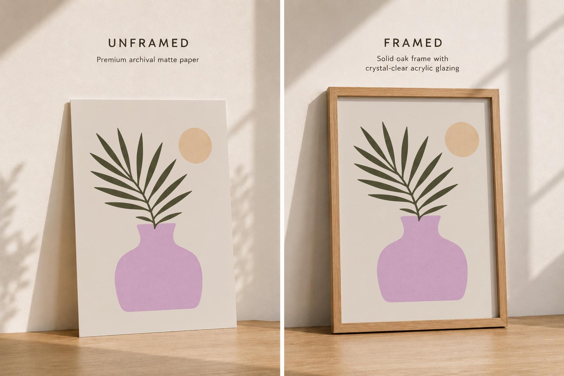 Moonlit Palmera Palm Frond Print | Minimalist Botanical Vase Wall Art | Framed or Unframed