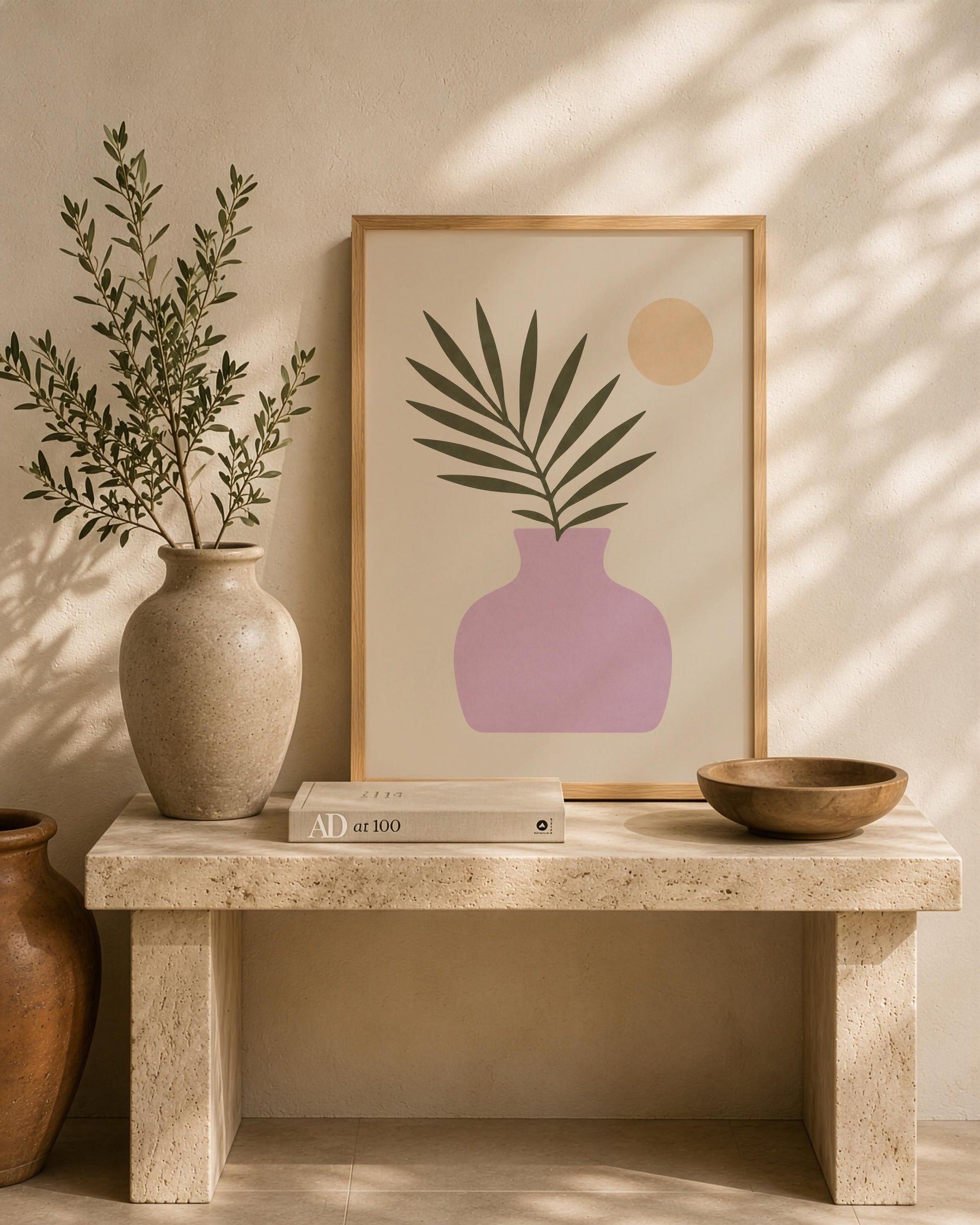 Moonlit Palmera Palm Frond Print | Minimalist Botanical Vase Wall Art | Framed or Unframed