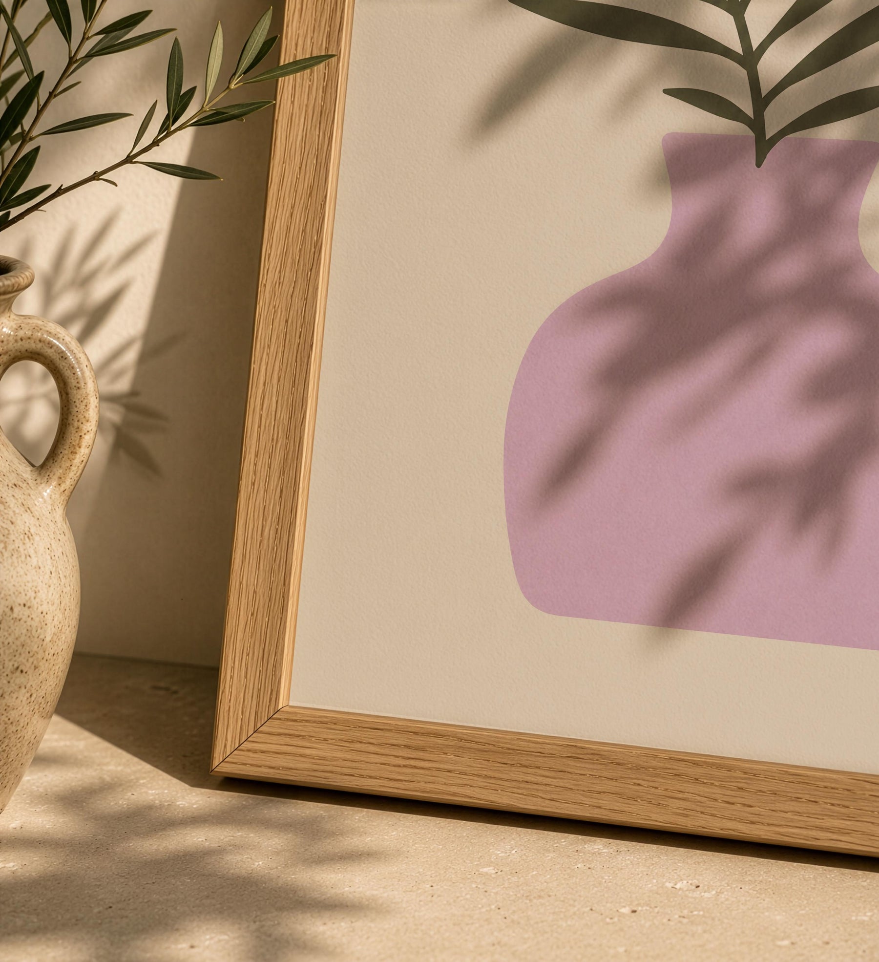 Moonlit Palmera Palm Frond Print | Minimalist Botanical Vase Wall Art | Framed or Unframed