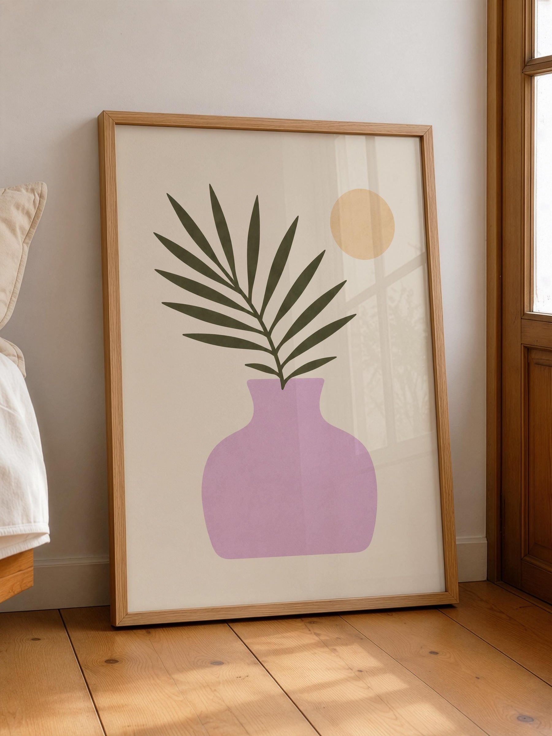 Moonlit Palmera Palm Frond Print | Minimalist Botanical Vase Wall Art | Framed or Unframed