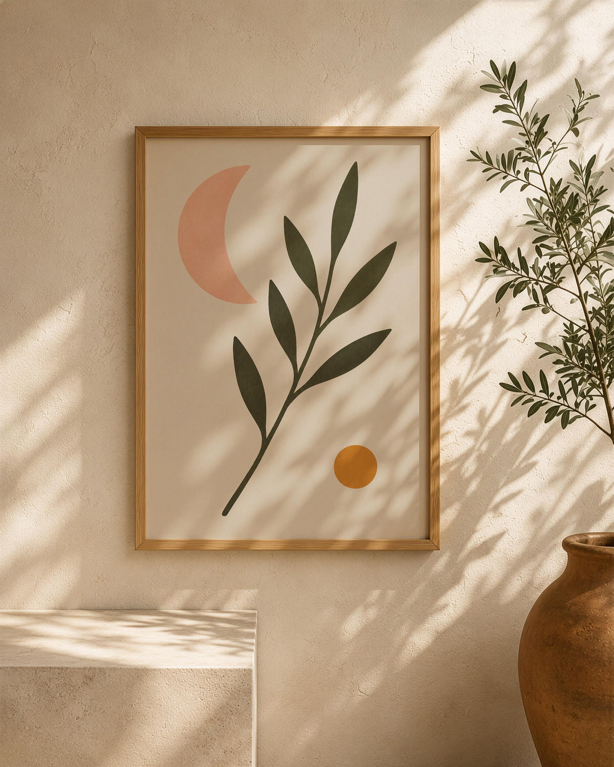 Luna Botanical Crescent Moon Print | Minimalist Scandinavian Wall Art | Framed or Unframed