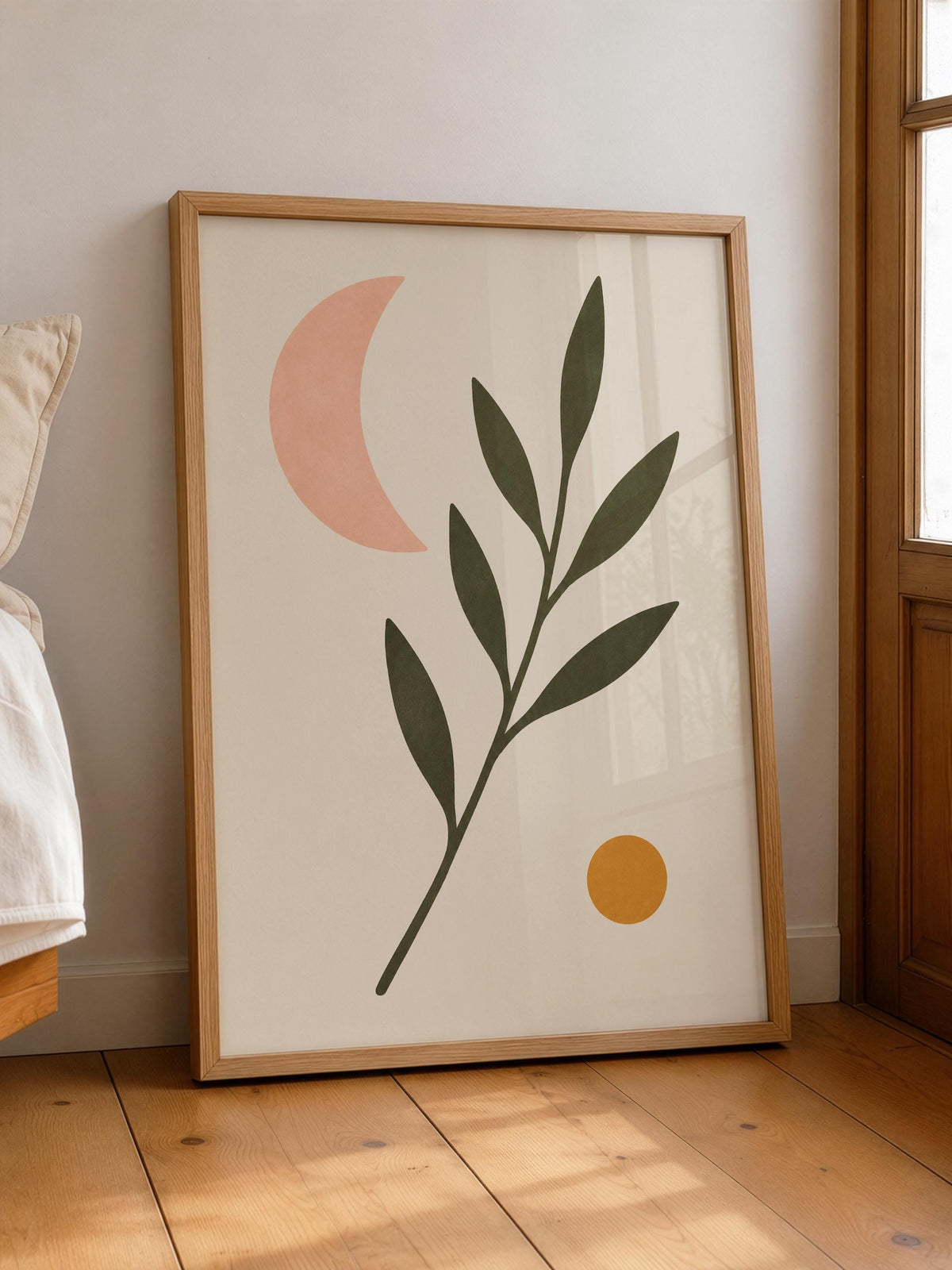 Luna Botanical Crescent Moon Print | Minimalist Scandinavian Wall Art | Framed or Unframed