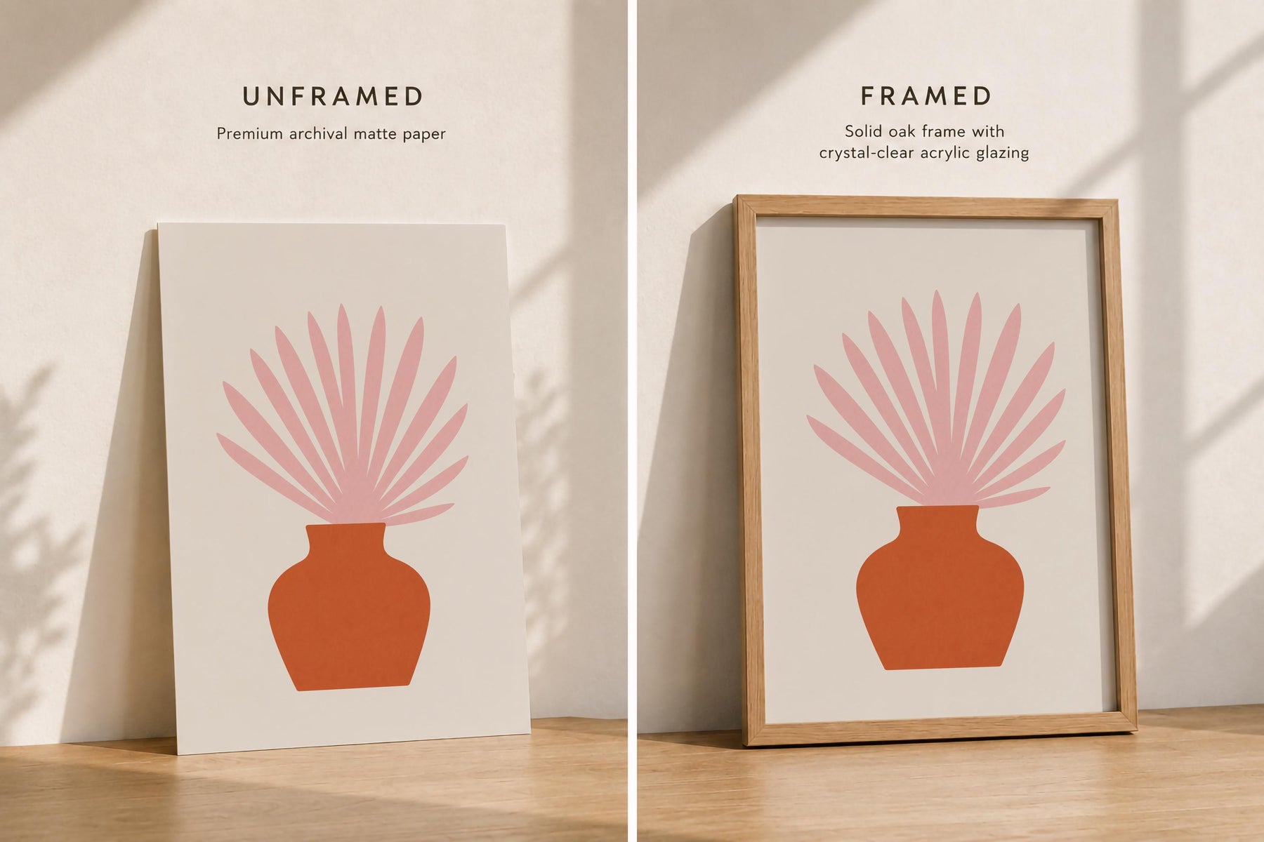 Botanical Vase Print | Ventaglio Pink Fan Palm, Mediterranean Wall Art | Framed or Unframed