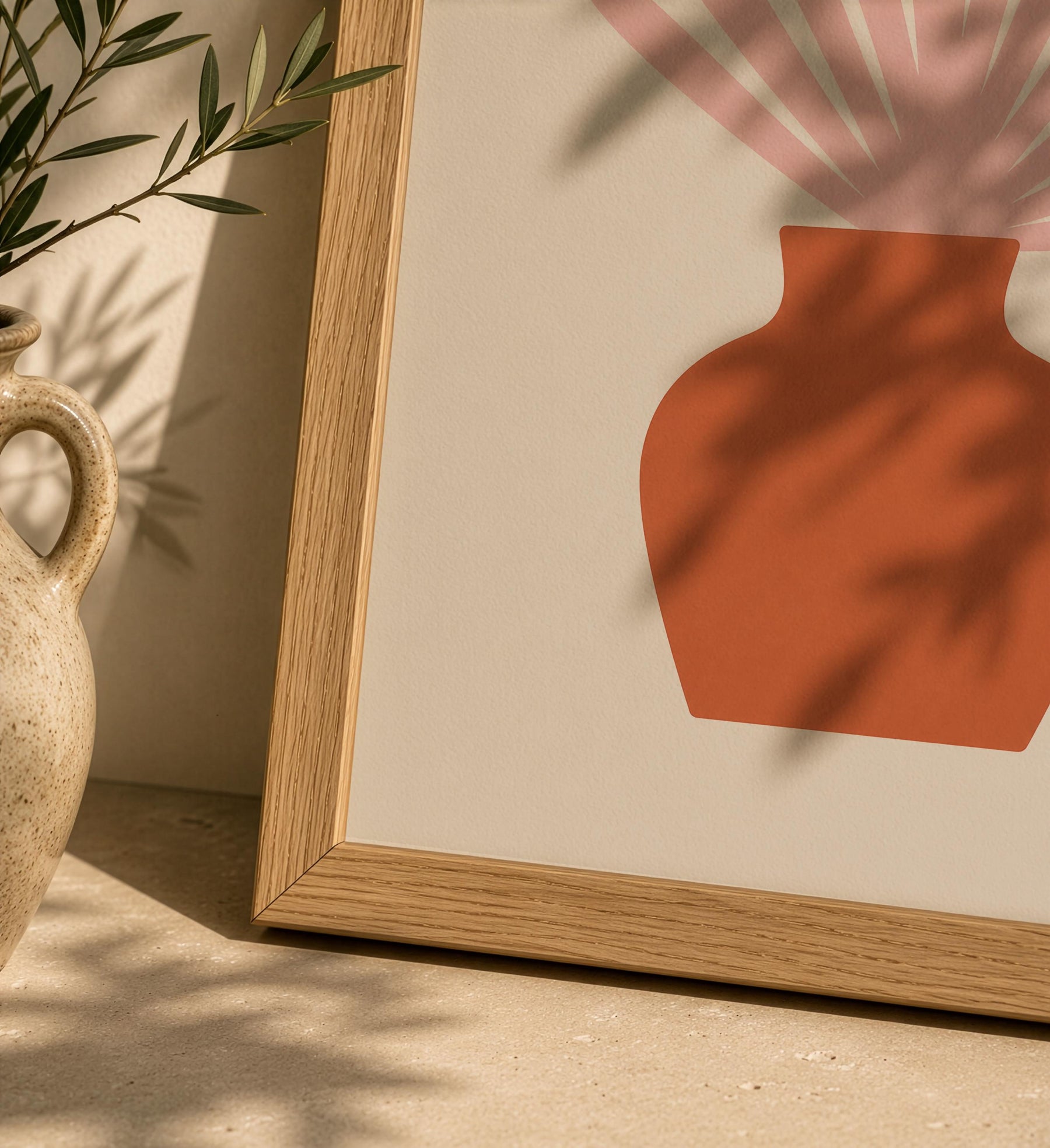 Botanical Vase Print | Ventaglio Pink Fan Palm, Mediterranean Wall Art | Framed or Unframed