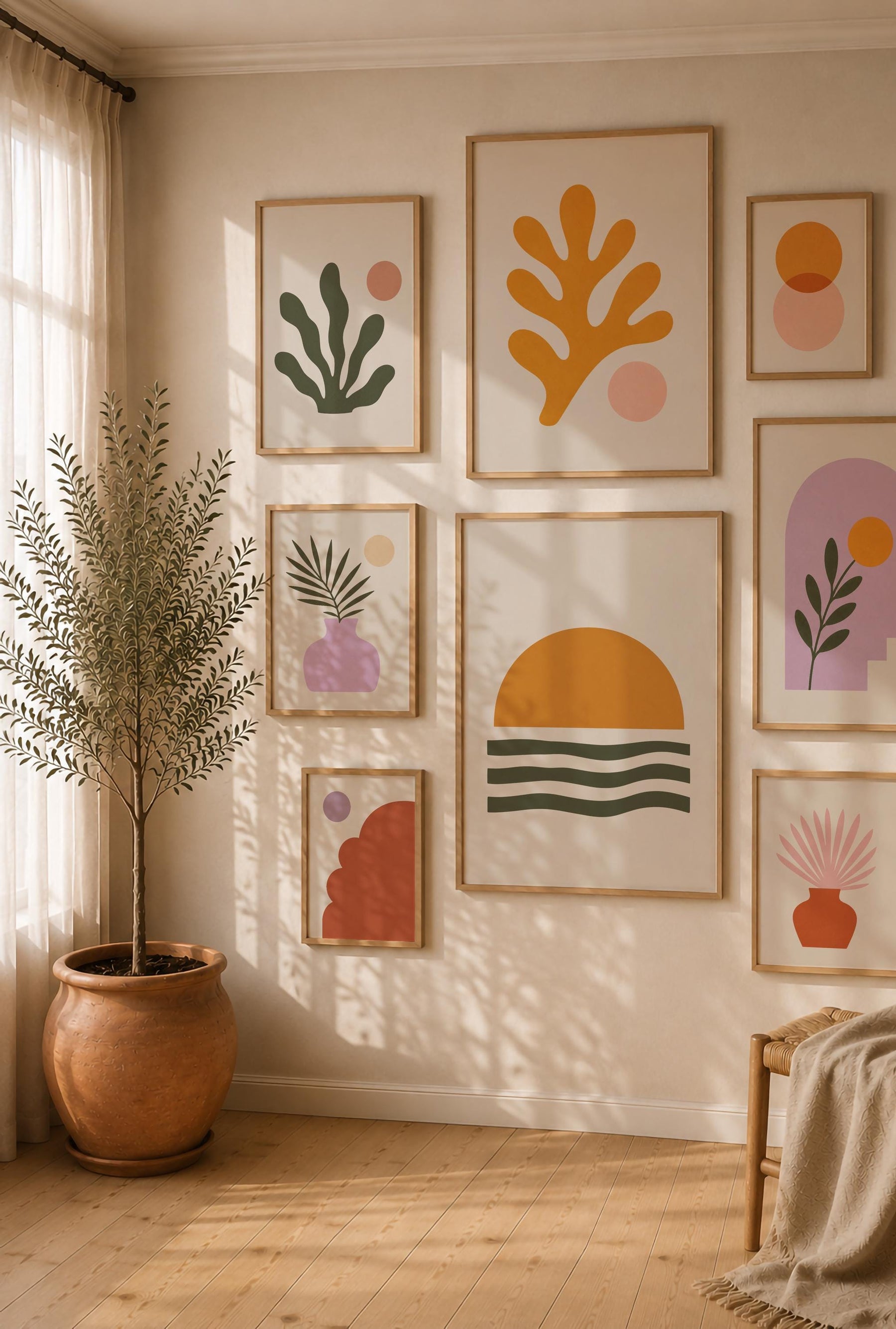 Botanical Vase Print | Ventaglio Pink Fan Palm, Mediterranean Wall Art | Framed or Unframed