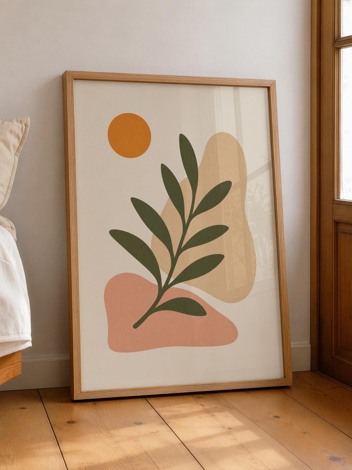 Botanical Abstract Print | Terraforma Minimalist Leaf Wall Art, Mediterranean Decor | Framed or Unframed