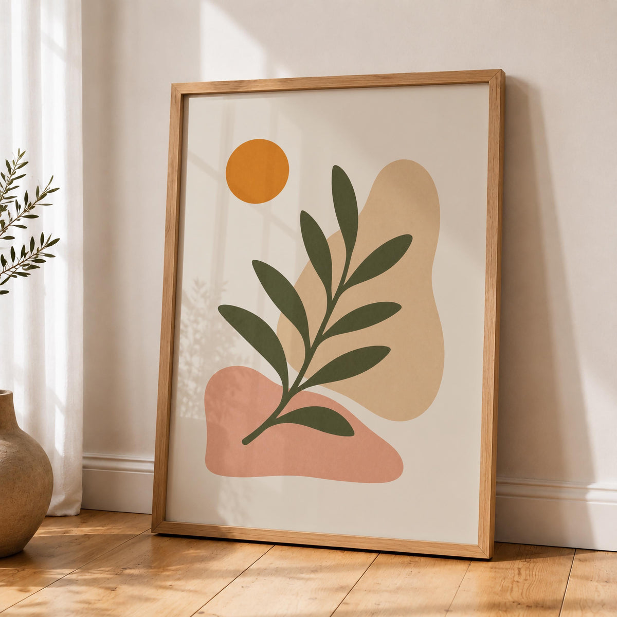 Botanical Abstract Print | Terraforma Minimalist Leaf Wall Art, Mediterranean Decor | Framed or Unframed