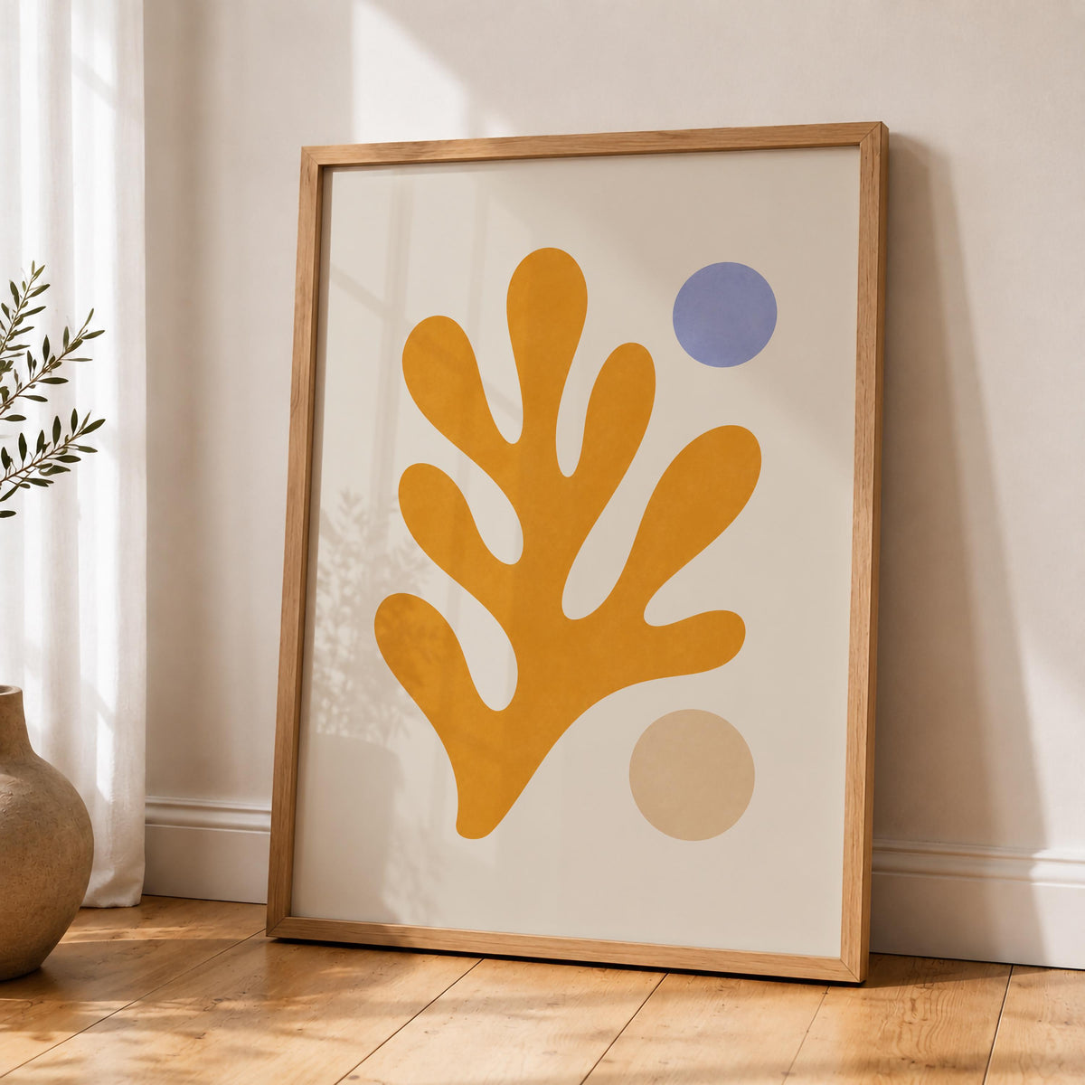 Yellow Coral Abstract Print | Minimalist Coastal Mediterranean Wall Art (Framed or Unframed)