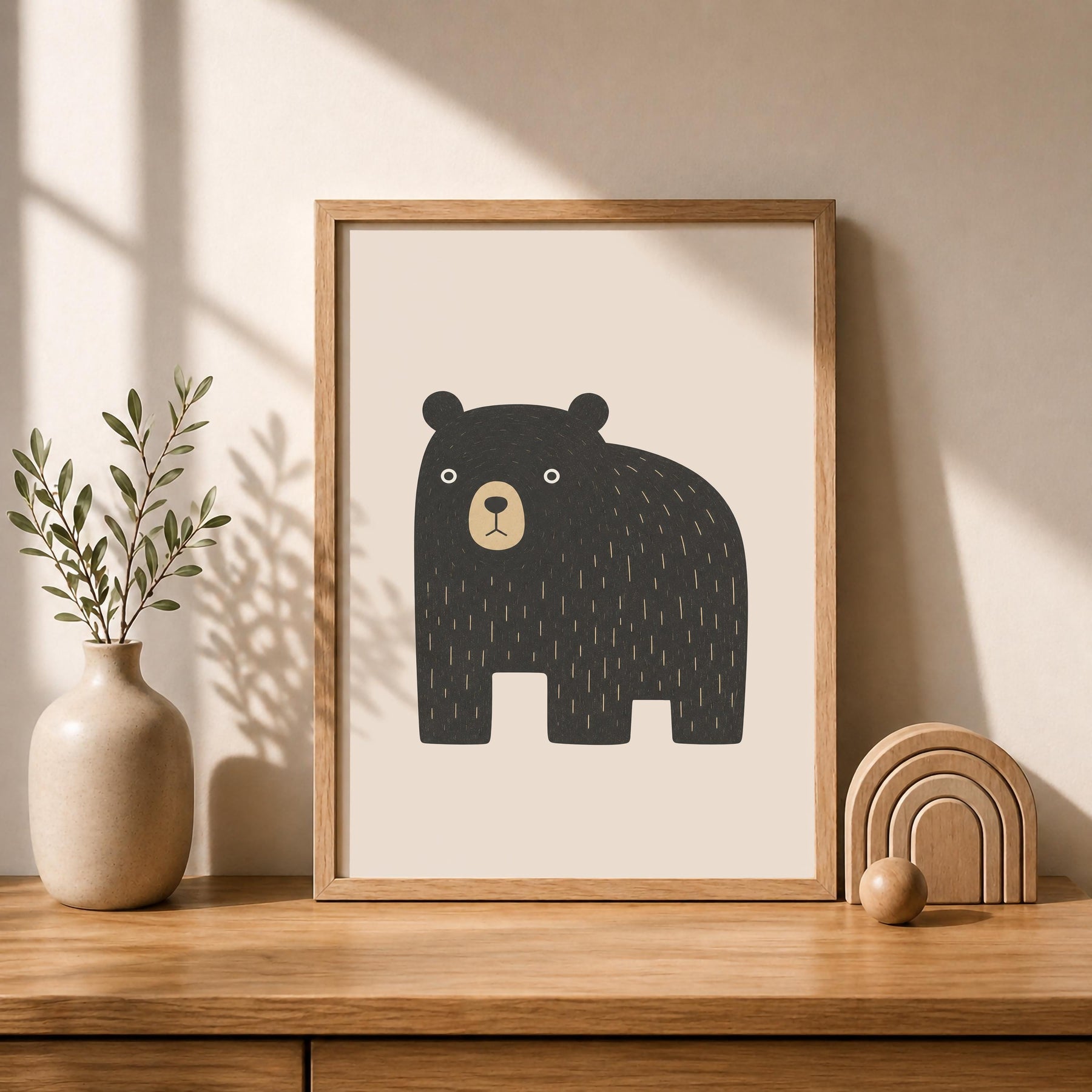 Hand-Painted Bear Wall Art Print | Scandinavian Woodland Nursery Decor | Framed or Unframed