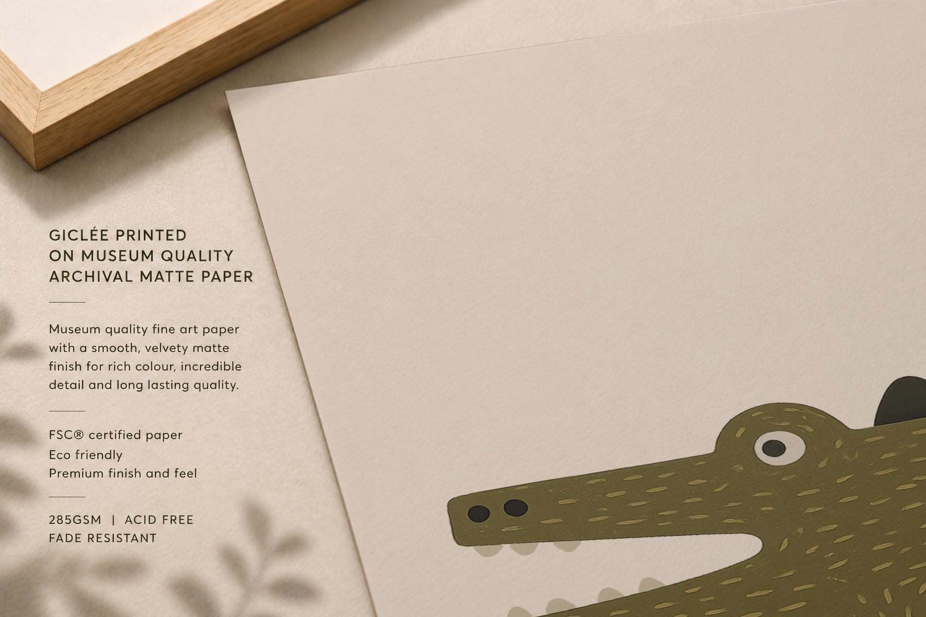 Hand-Painted Crocodile Print | Scandinavian Animal Art, Neutral Nursery Decor | Framed or Unframed