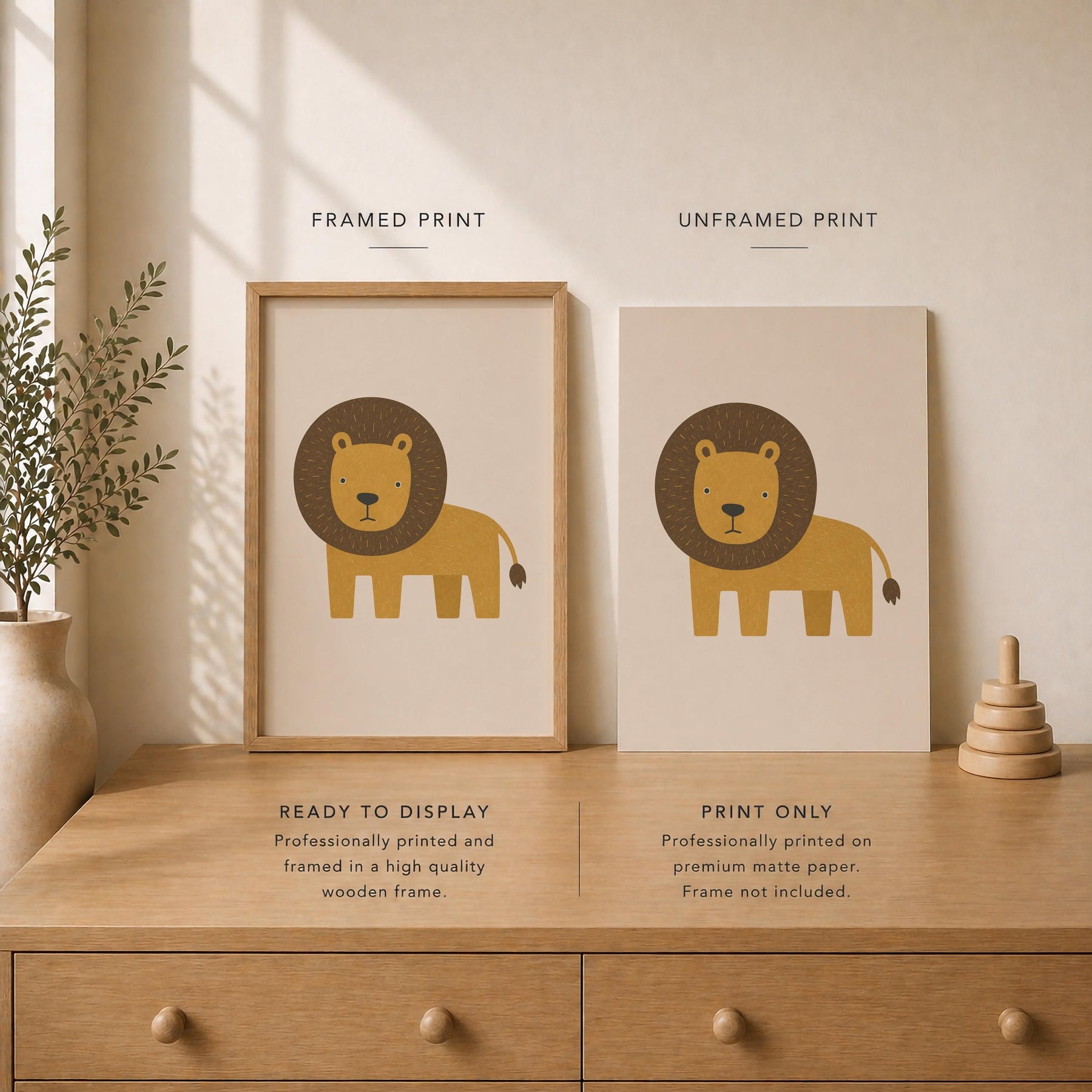 Lion Wall Art Print | Scandinavian Safari Animal Print, Neutral Kids Room & Nursery Decor