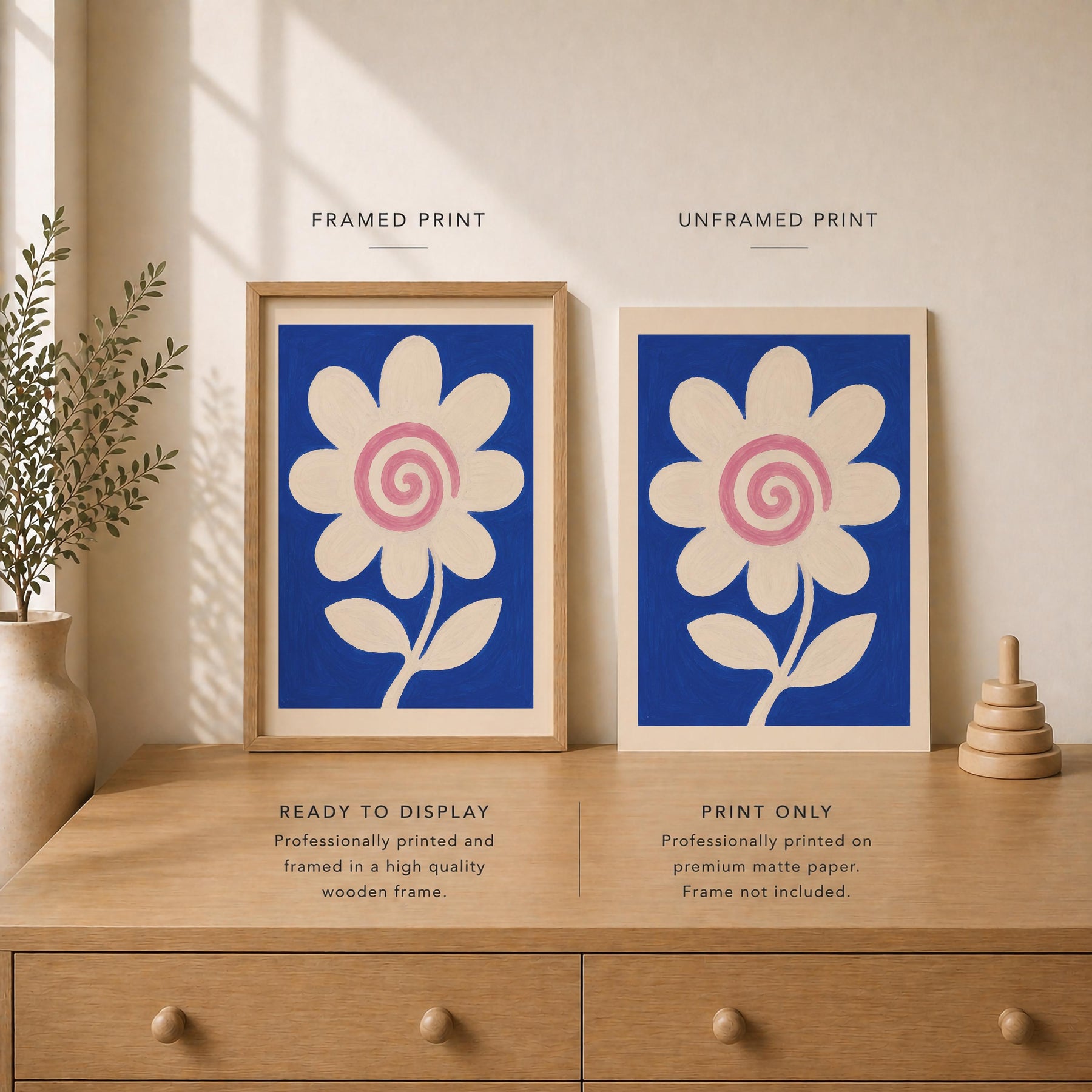 Hand-Painted Floral Print | Scandinavian Folk Art, Modern Botanical Room Decor | Framed or Unframed