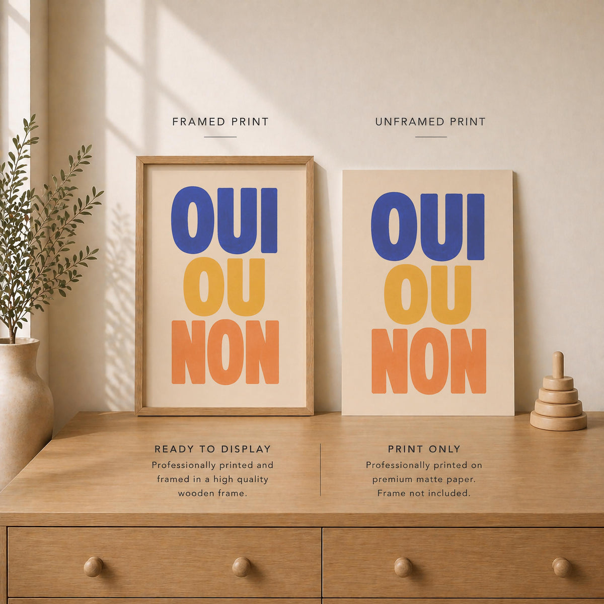 Oui Ou Non Print | Hand-Painted French Typography Wall Art | Framed or Unframed