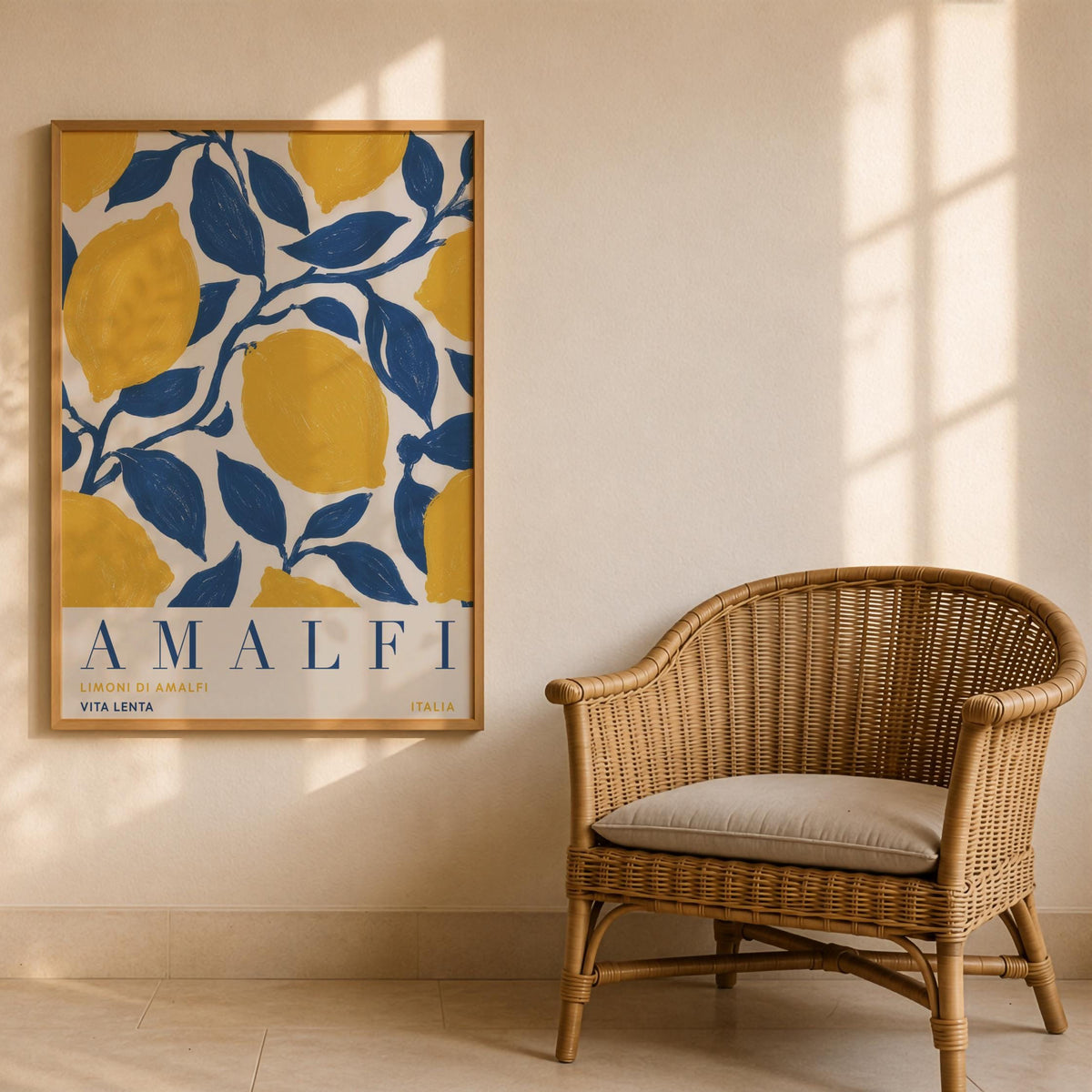 Amalfi Coast Lemon Print | Hand-Painted Italian Travel Poster Wall Art | Framed or Unframed