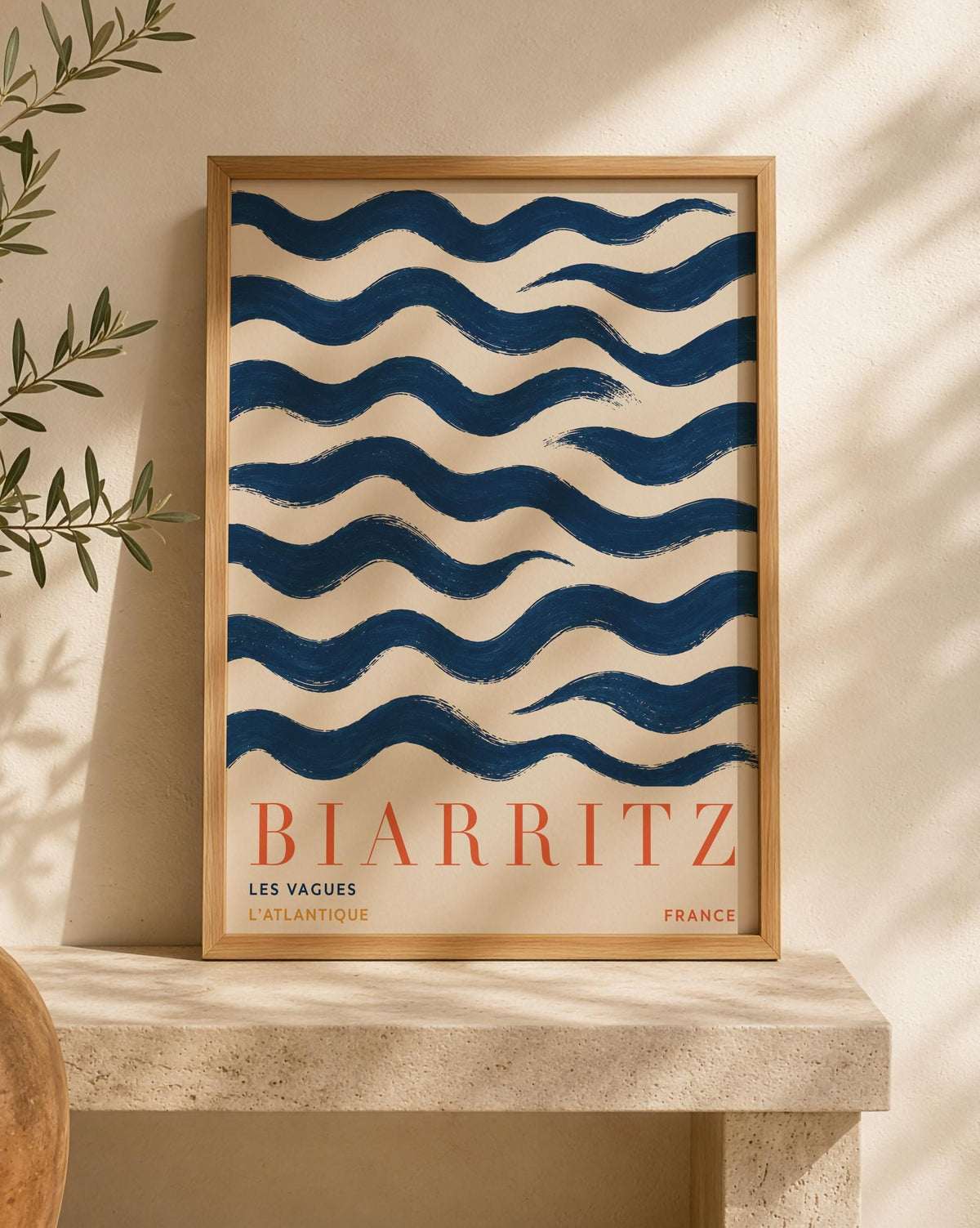 Biarritz Print | Hand-Painted French Coastal Waves Travel Poster | Framed or Unframed
