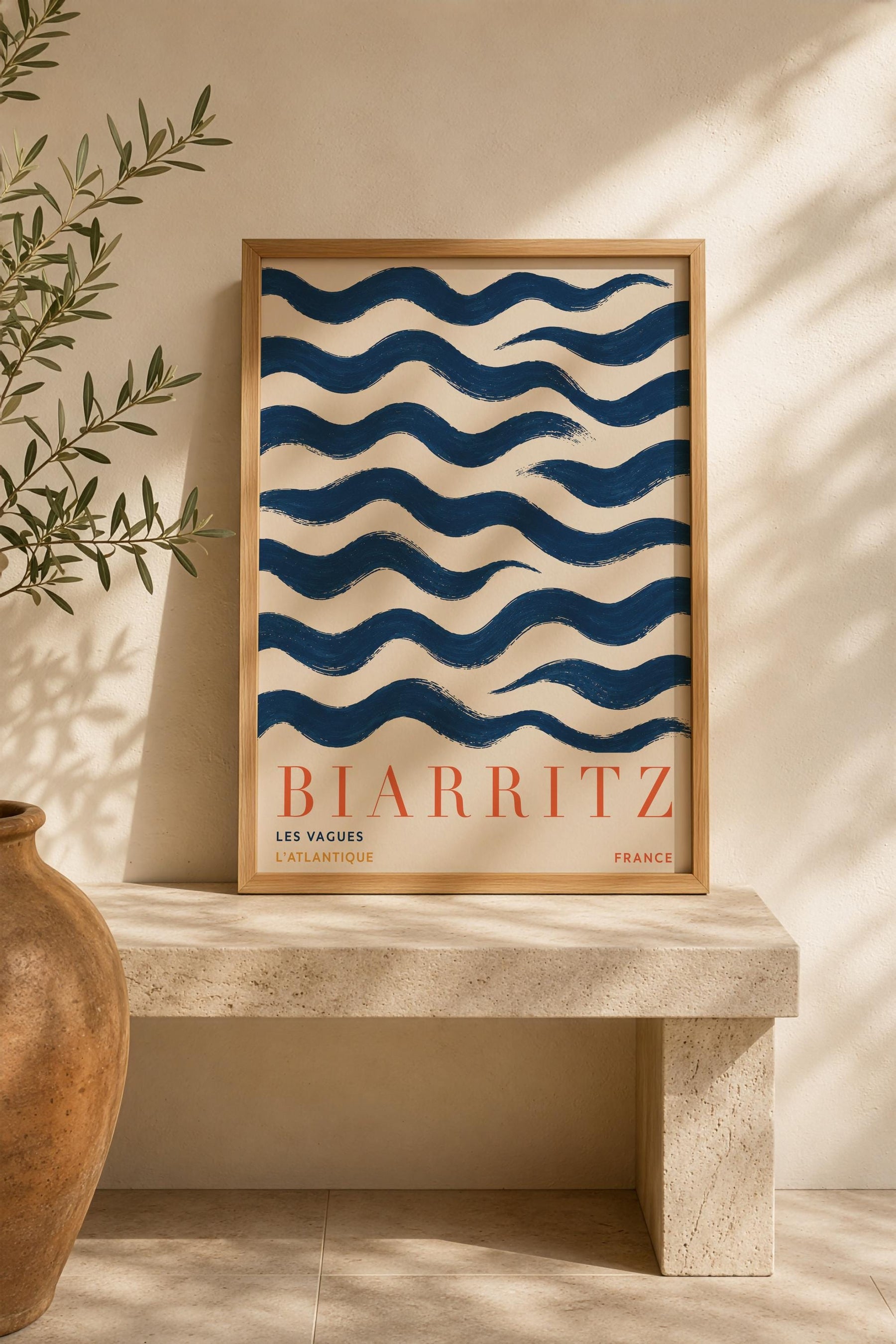 Biarritz Print | Hand-Painted French Coastal Waves Travel Poster | Framed or Unframed