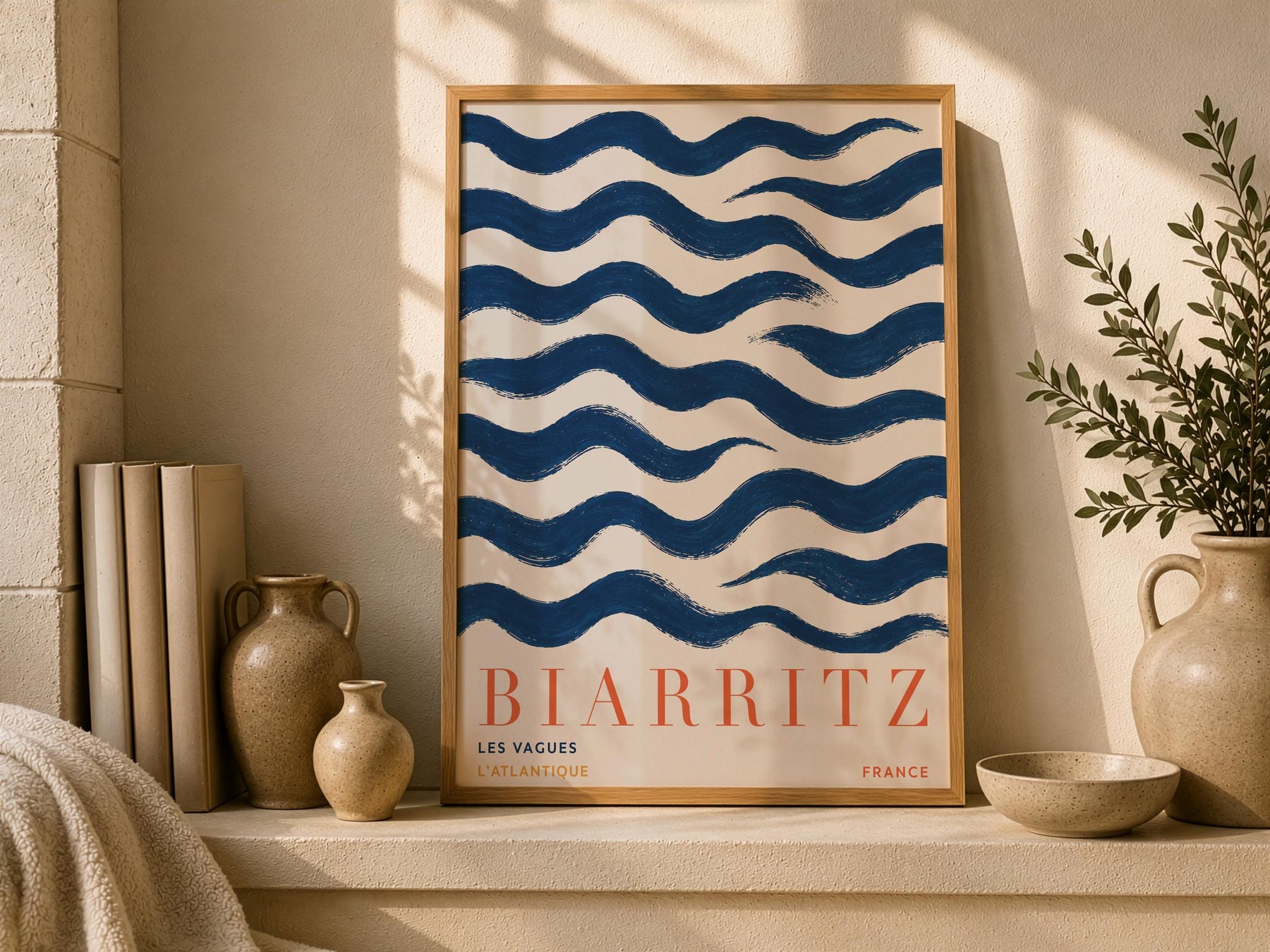 Biarritz Print | Hand-Painted French Coastal Waves Travel Poster | Framed or Unframed