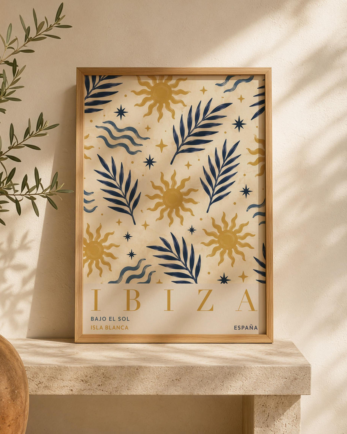Ibiza Sun Palm Print | Hand-Painted Mediterranean Coastal Wall Art | Framed or Unframed