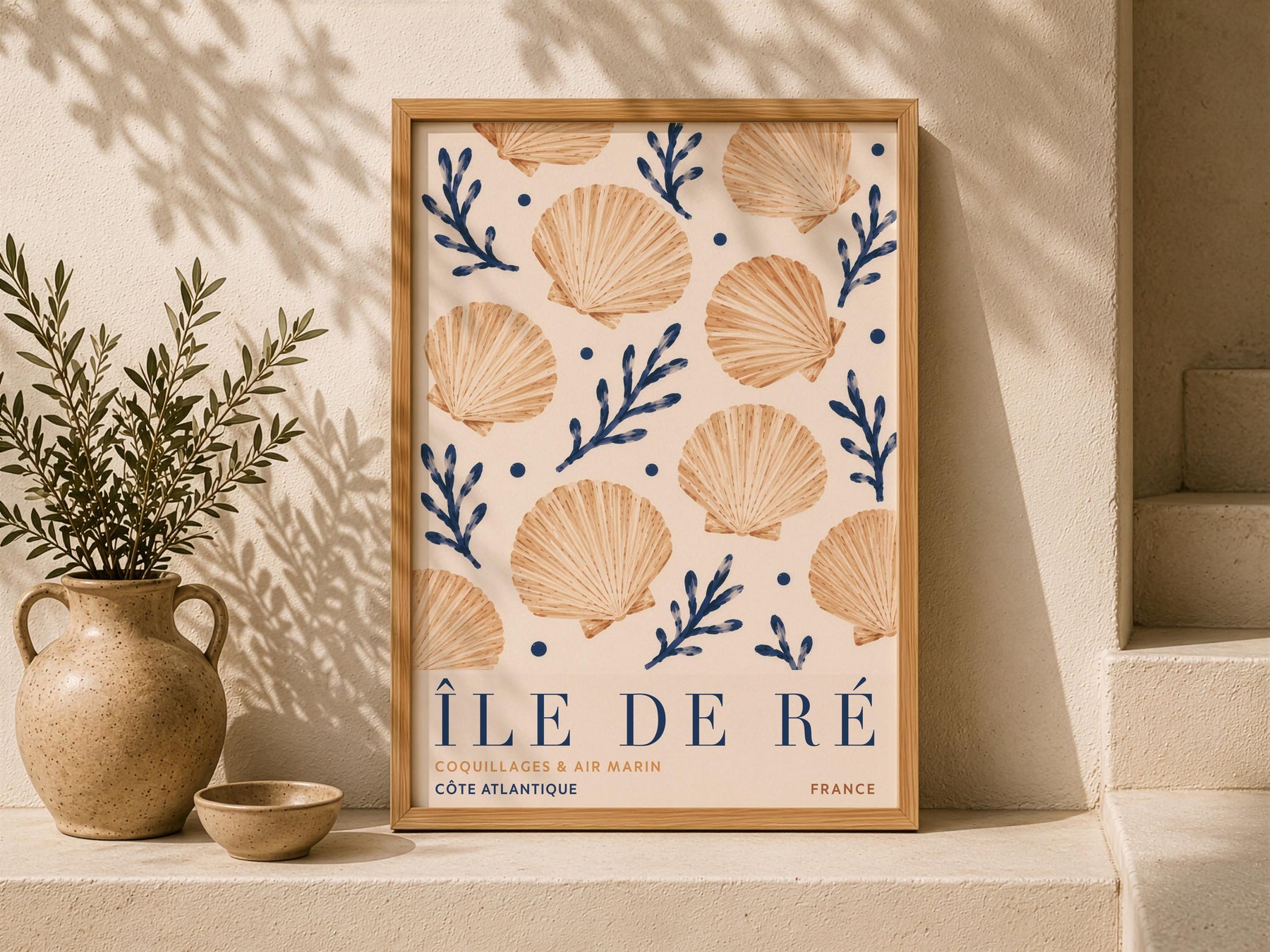 Île de Ré Print | Hand-Painted Scallop Shell French Coastal Wall Art | Framed or Unframed