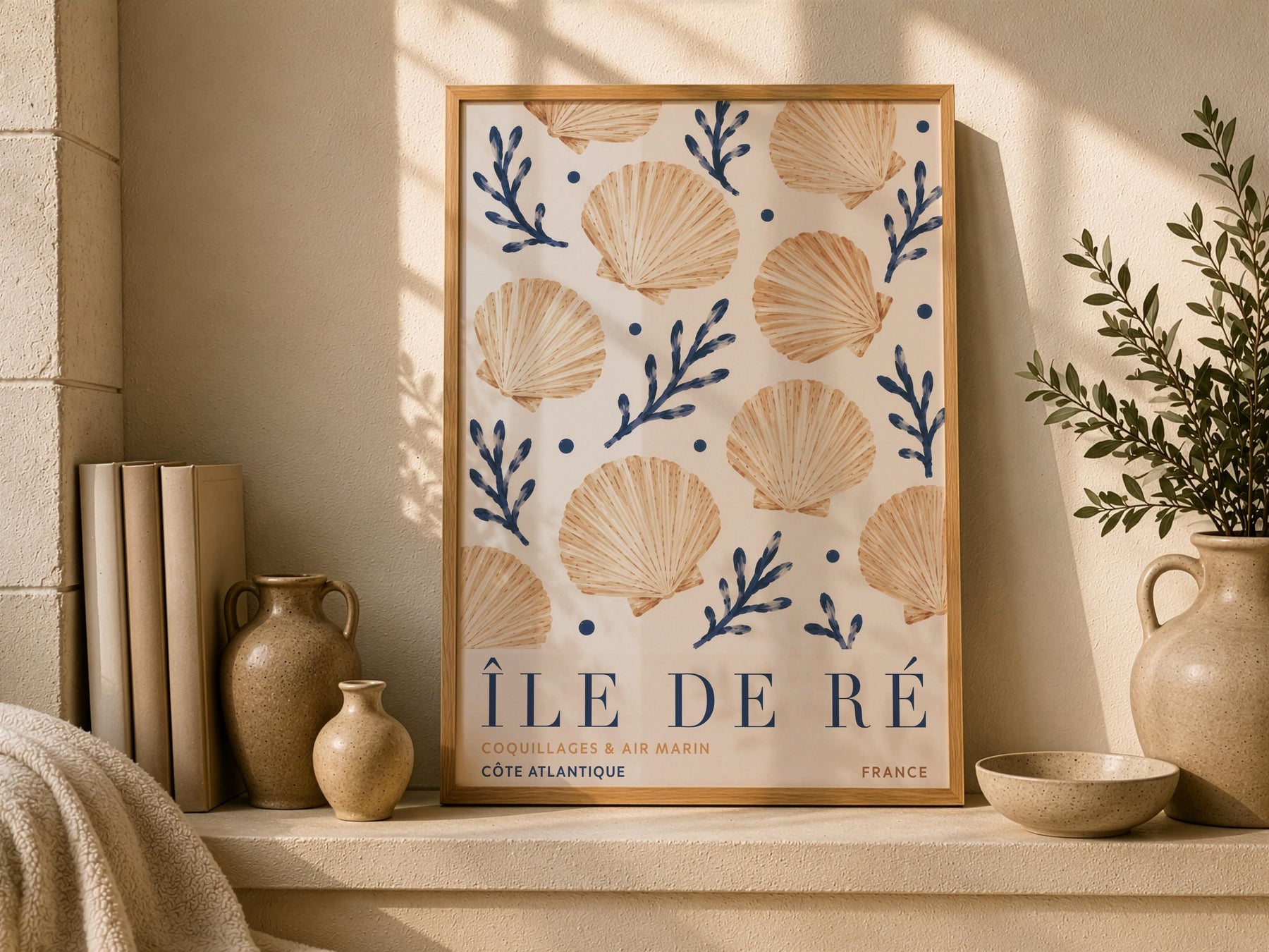 Île de Ré Print | Hand-Painted Scallop Shell French Coastal Wall Art | Framed or Unframed