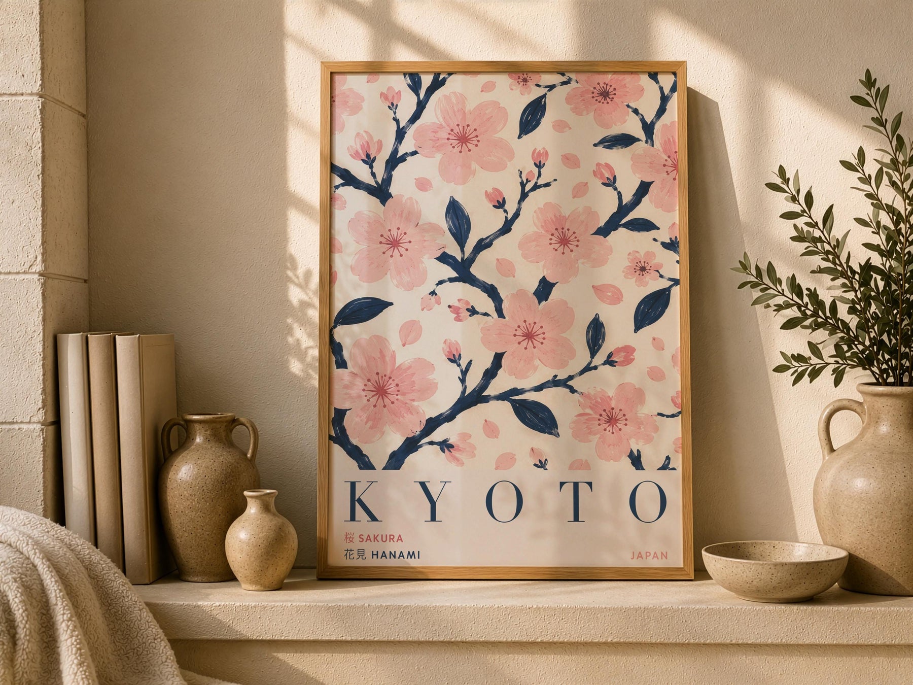 Kyoto Cherry Blossom Print | Hand-Painted Sakura Japanese Wall Art Travel Poster | Framed or Unframed