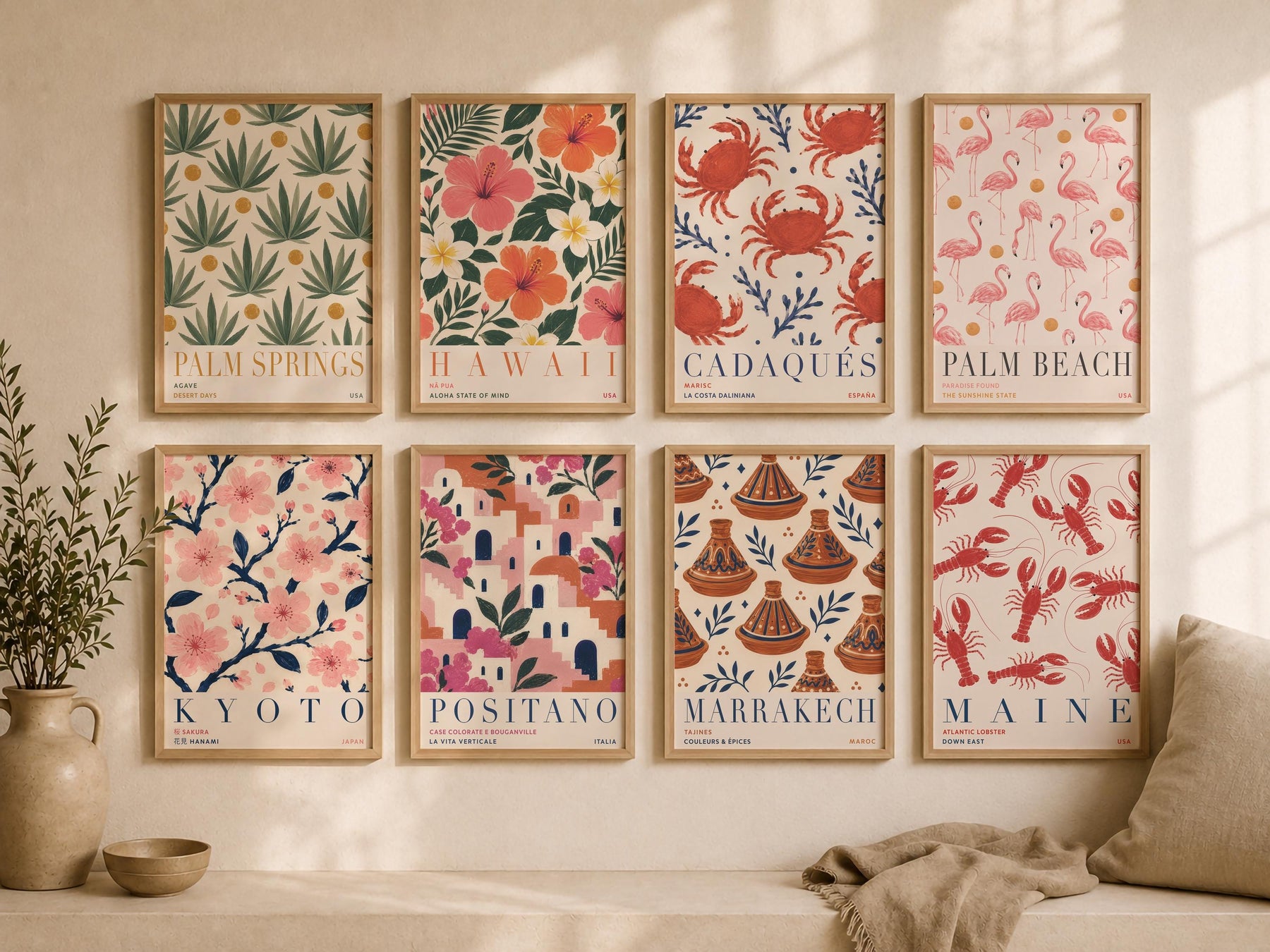 Marrakech Print | Hand-Painted Tagine Travel Poster, Moroccan Boho Kitchen Art | Framed or Unframed