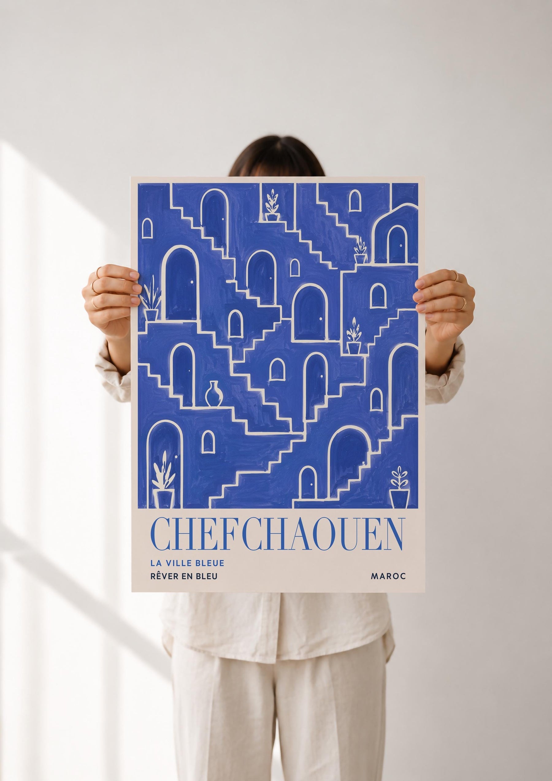 Chefchaouen Morocco Travel Poster | Blue City Wall Art, Mediterranean Decor | Framed or Unframed